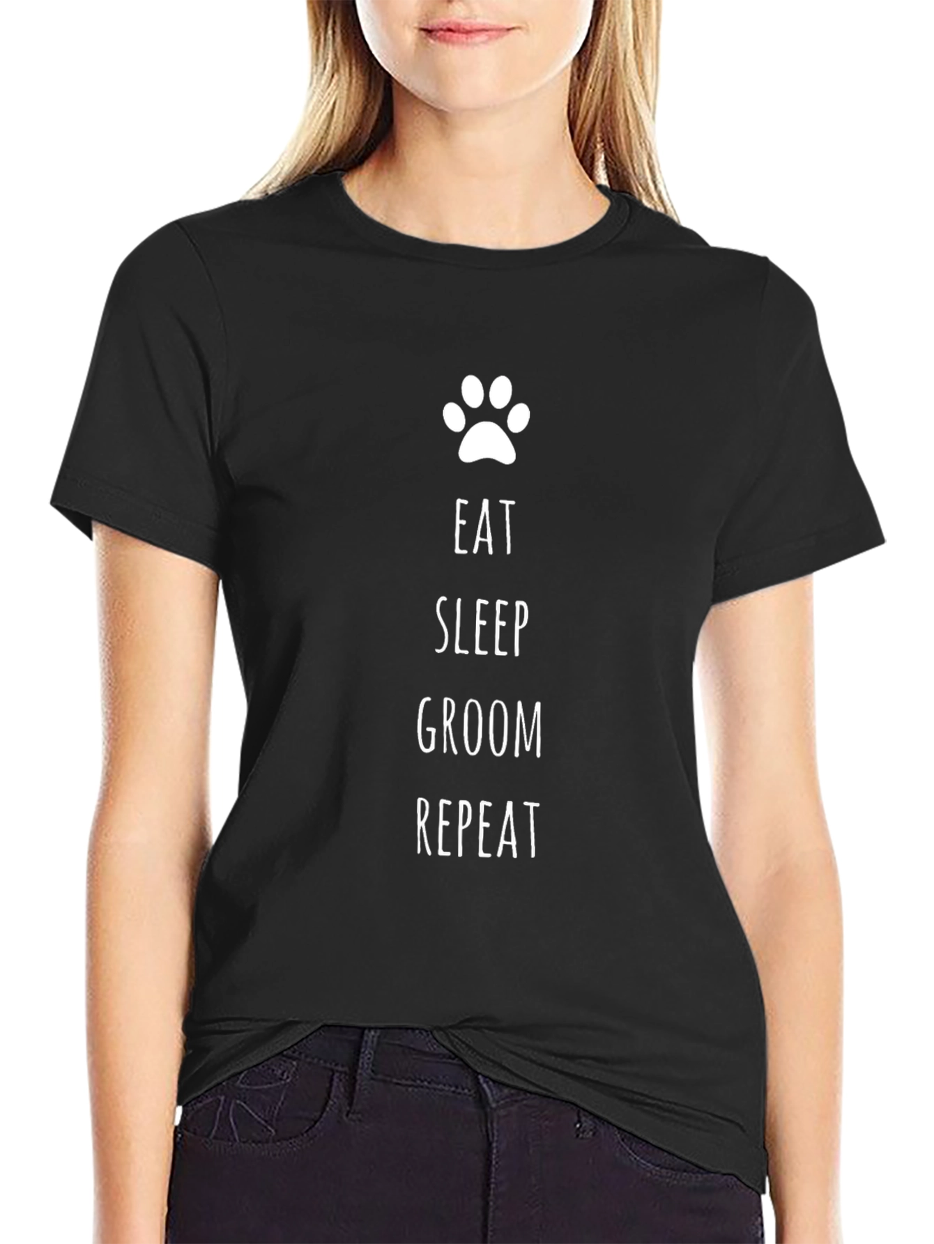 Eat Sleep Groom Repeat T-Shirt - Dog Paw Print