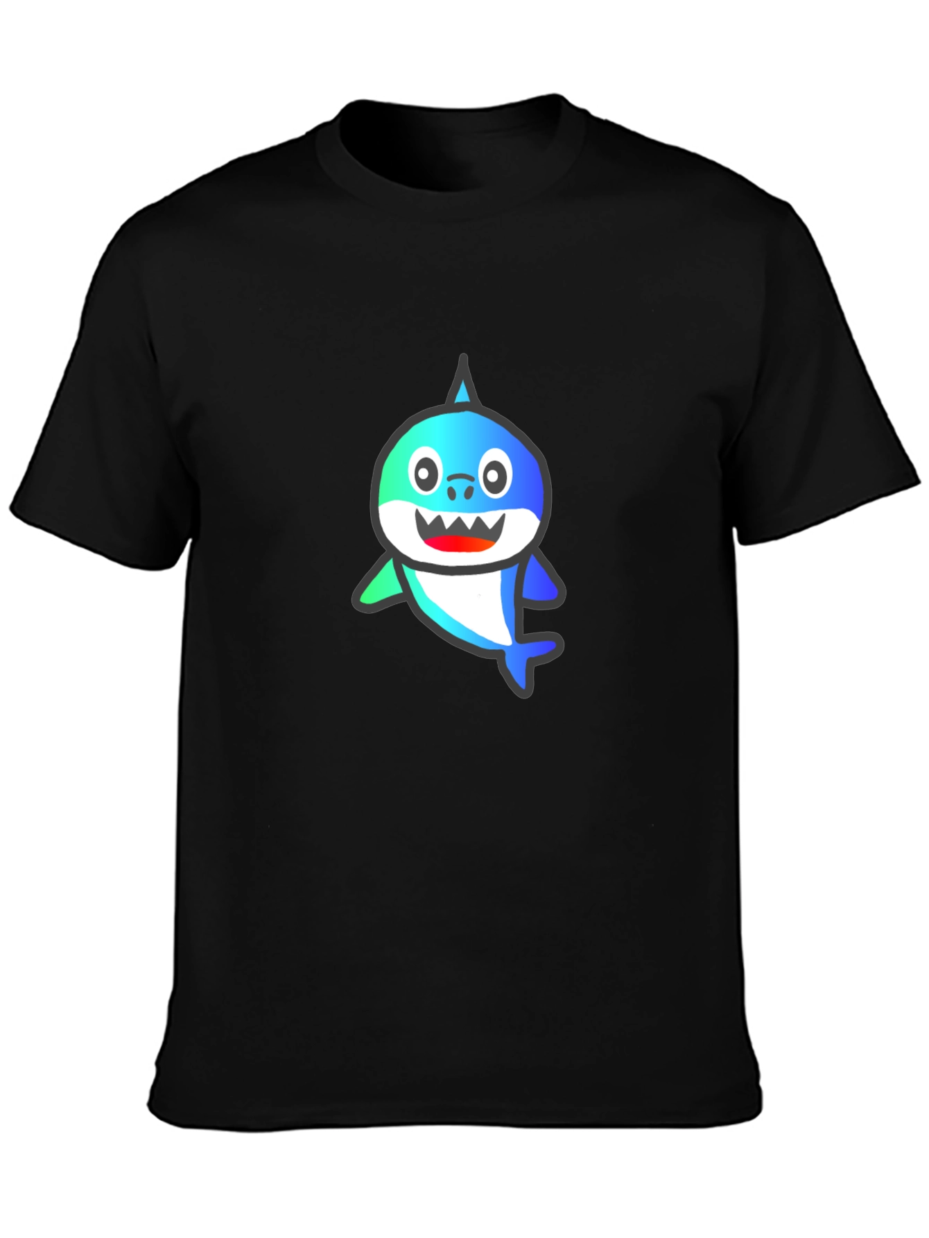 Shark Cartoon Graphic Black T-Shirt