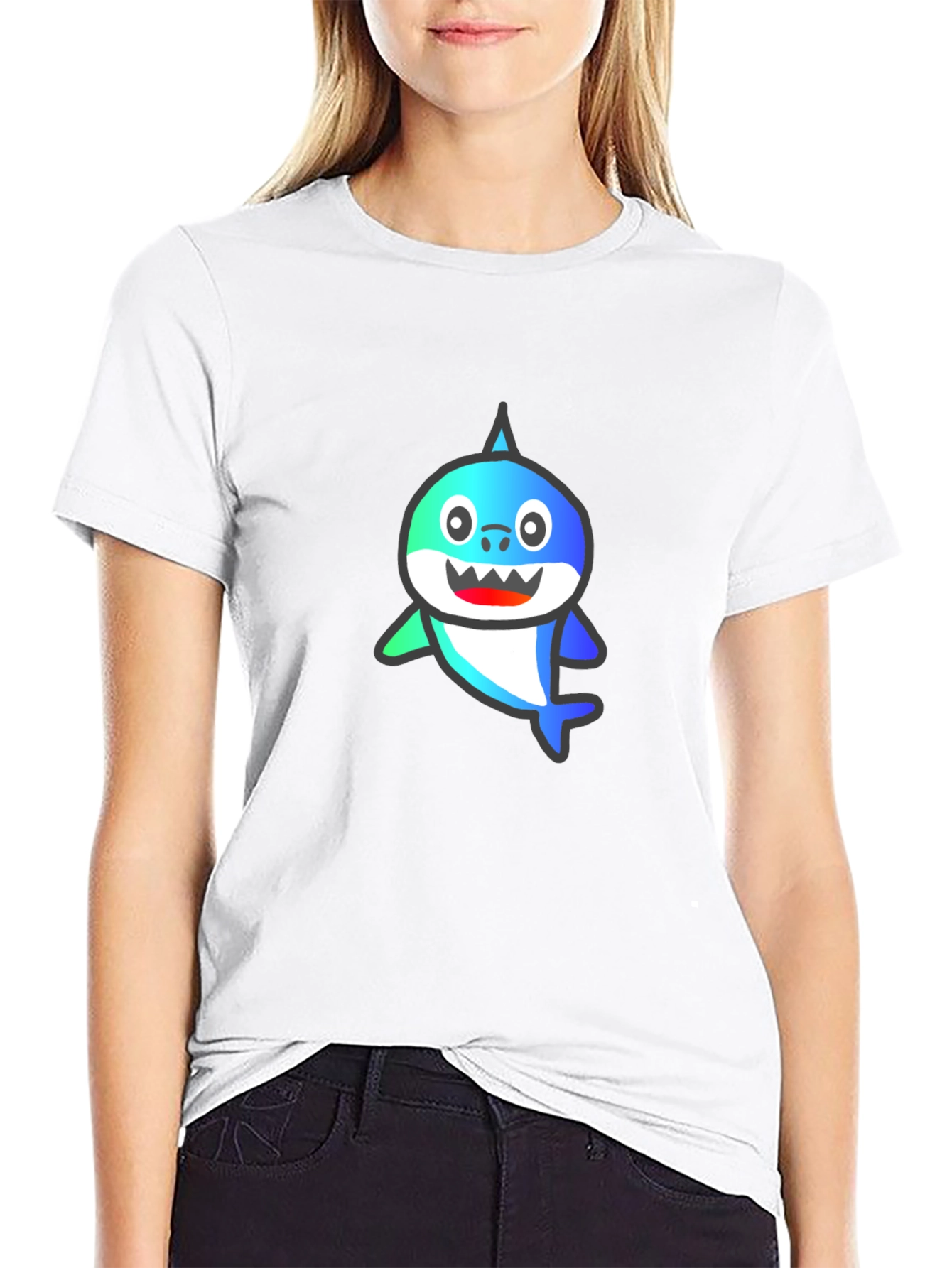 Shark Cartoon Graphic Black T-Shirt