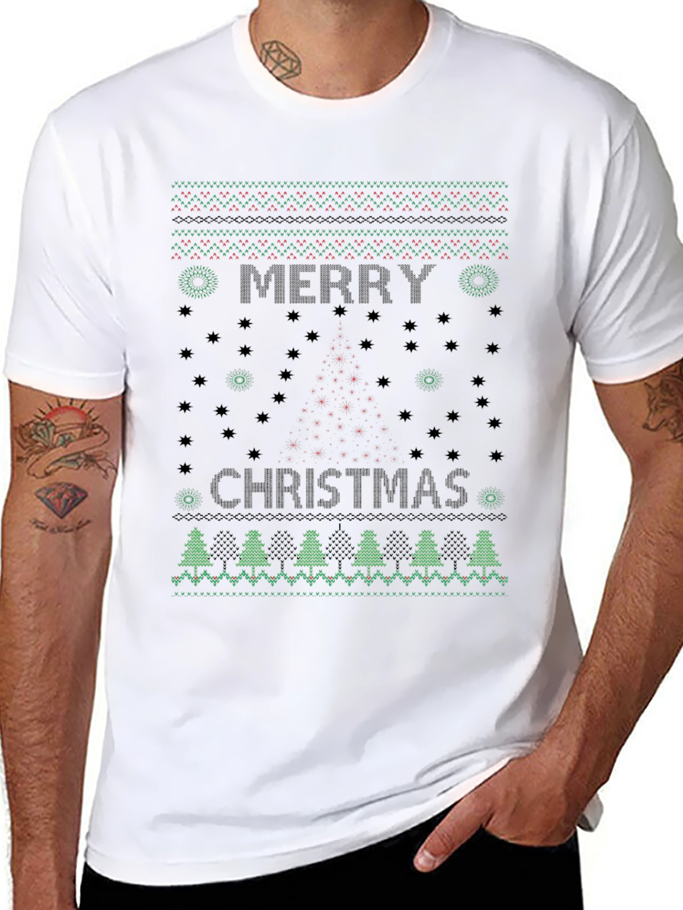 Merry Christmas Holiday Knit Pattern T-Shirt