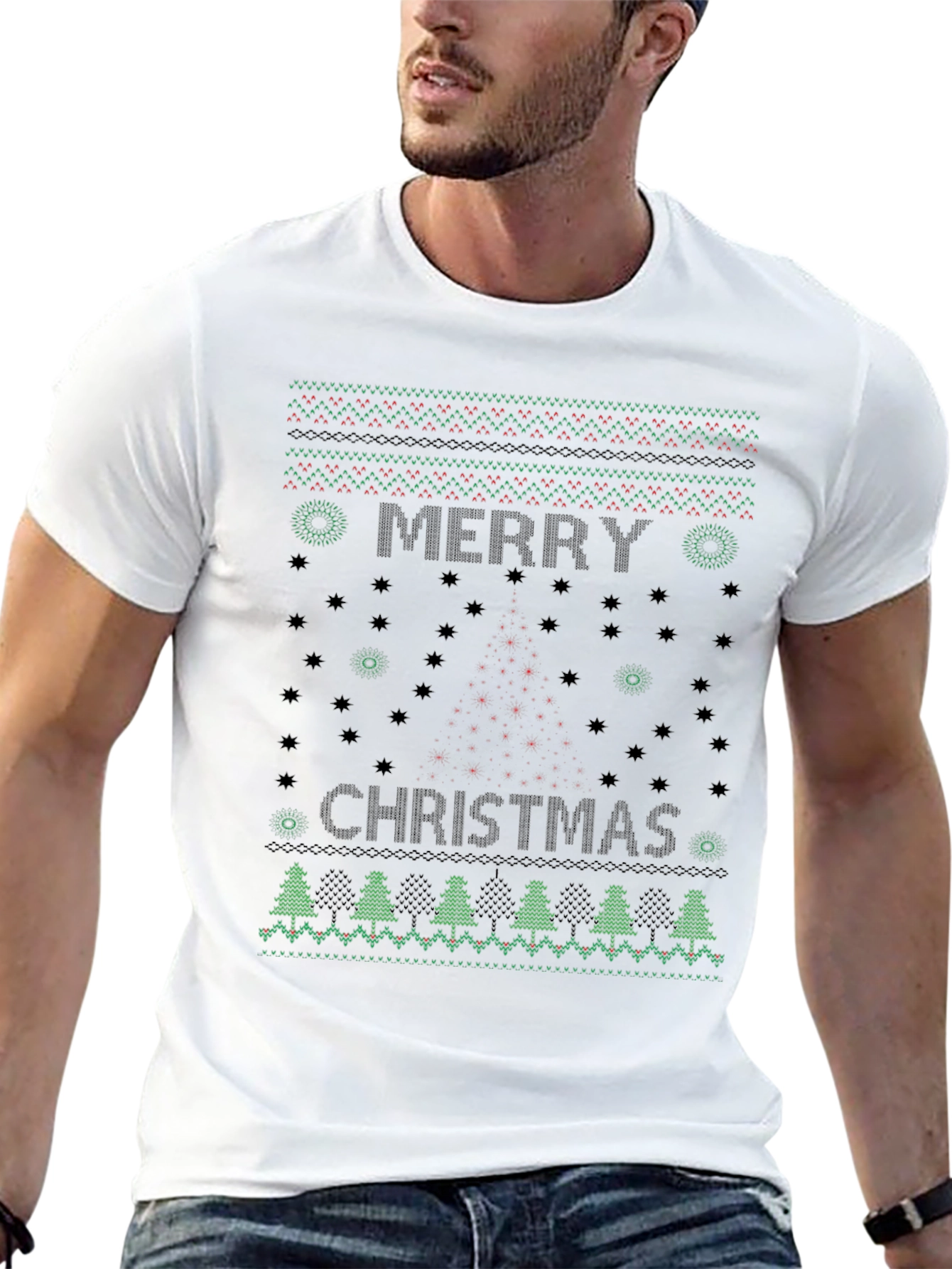 Merry Christmas Holiday Knit Pattern T-Shirt