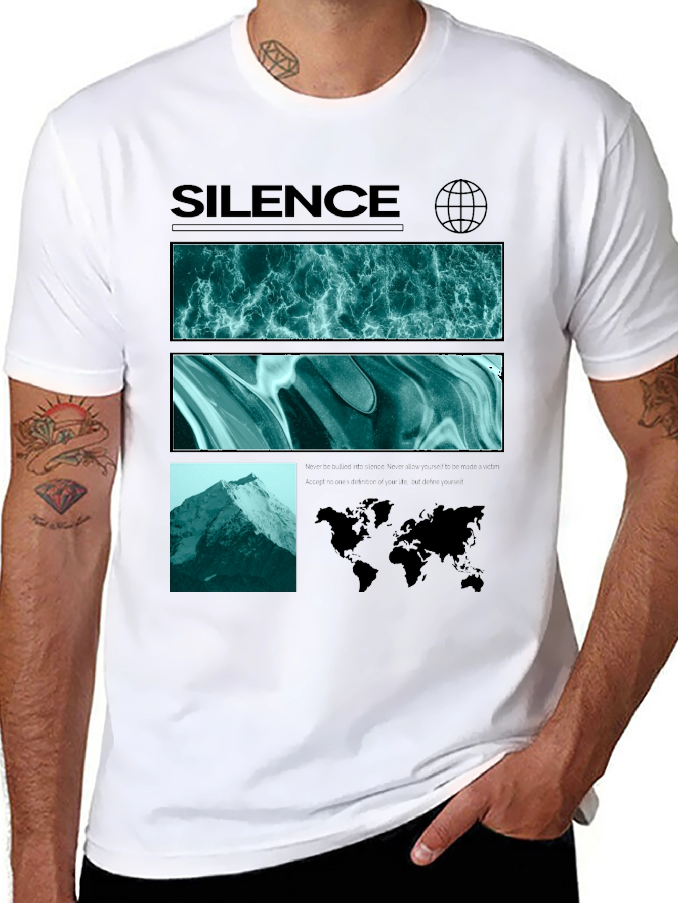 Silence Graphic Print Crew Neck T-Shirt