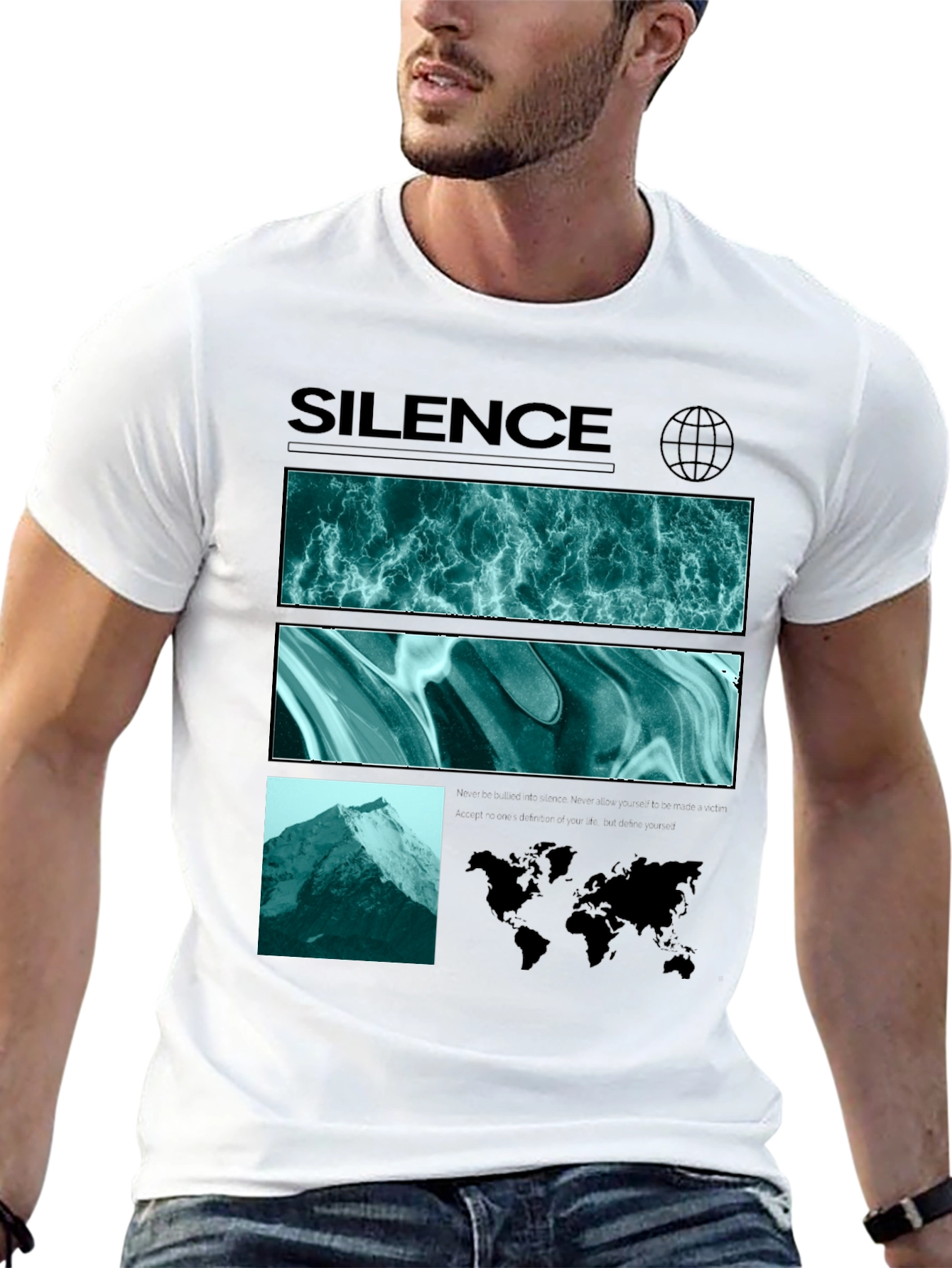 Silence Graphic Print Crew Neck T-Shirt