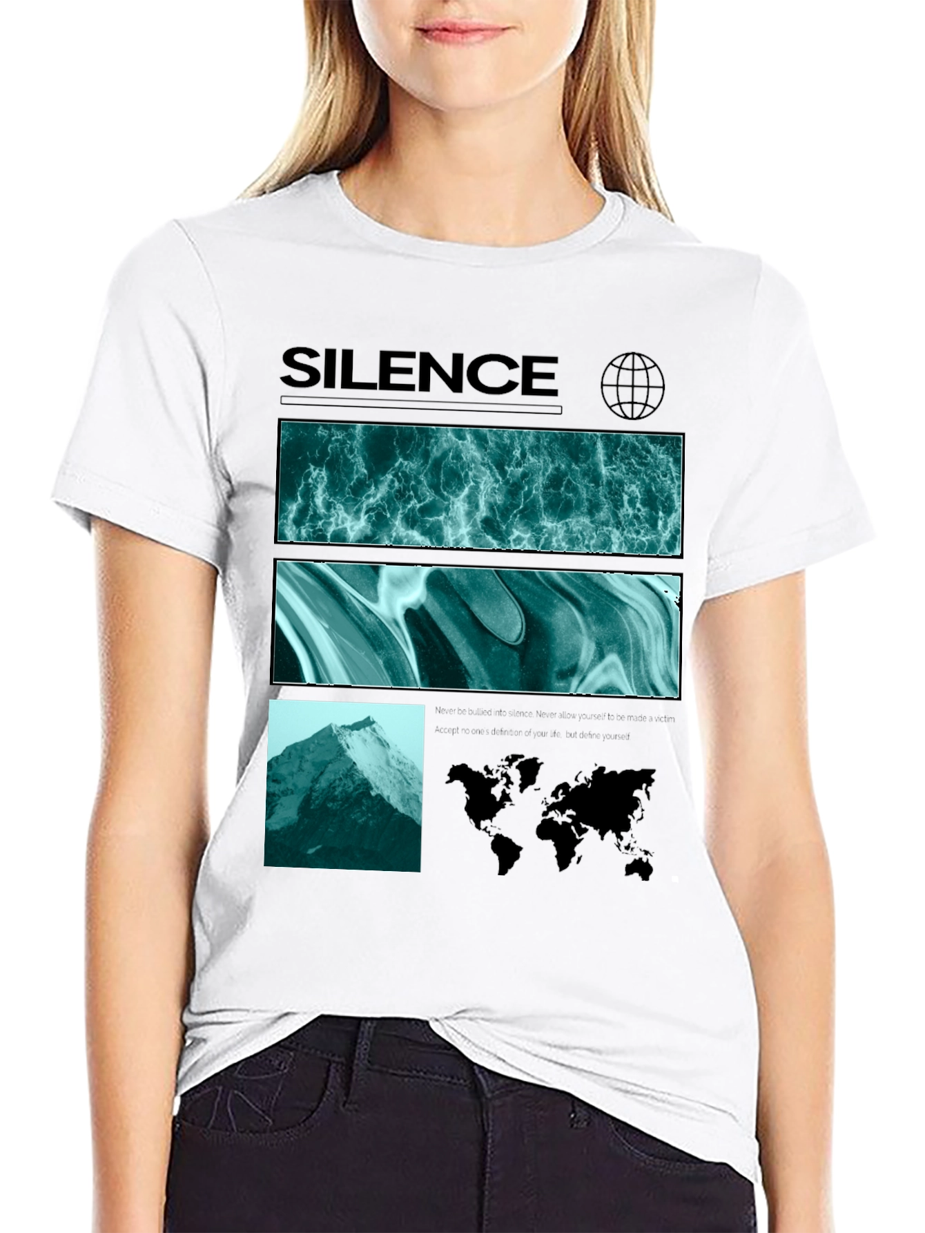 Silence Graphic Print Crew Neck T-Shirt