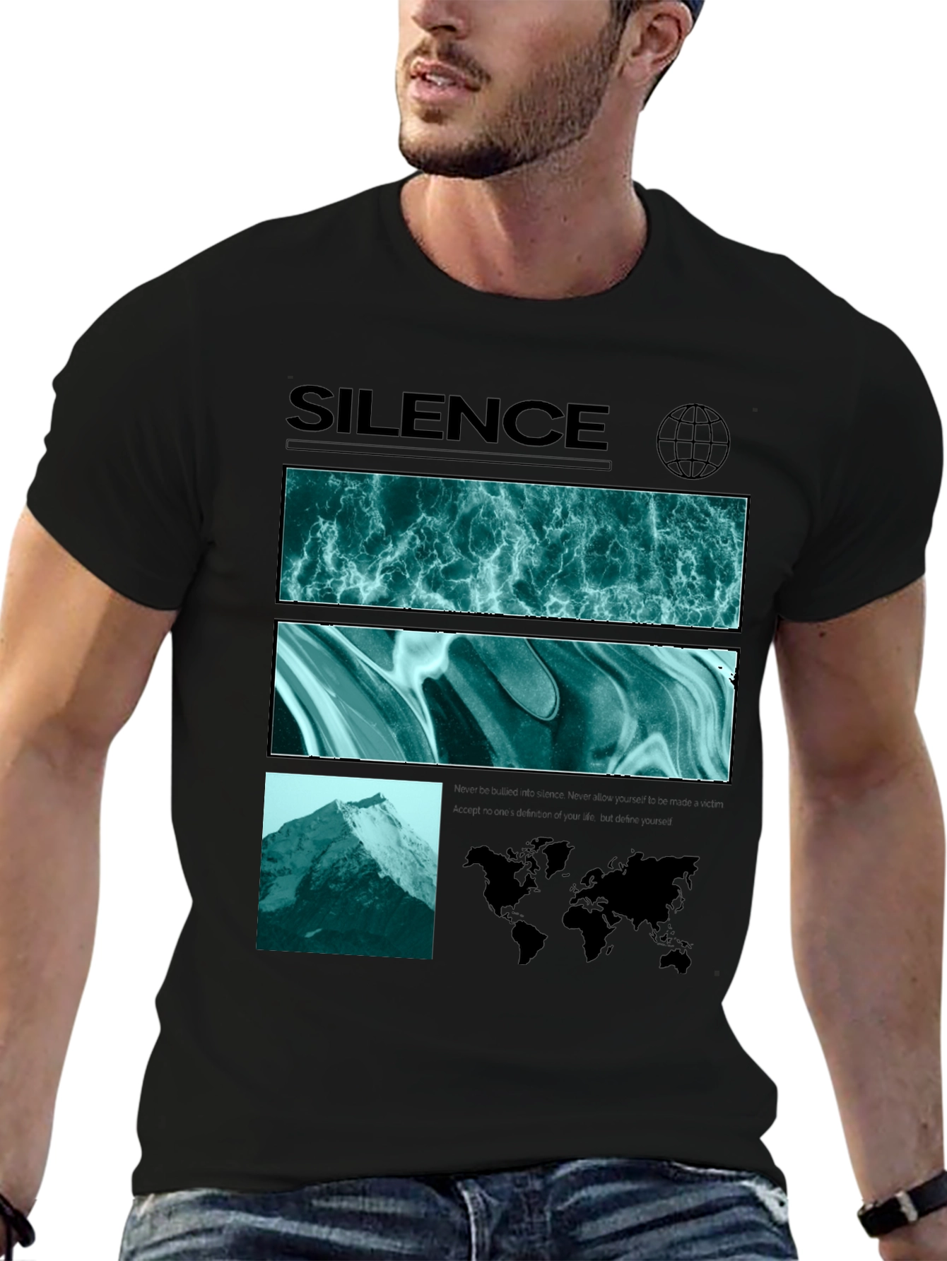 Silence Graphic Print Crew Neck T-Shirt