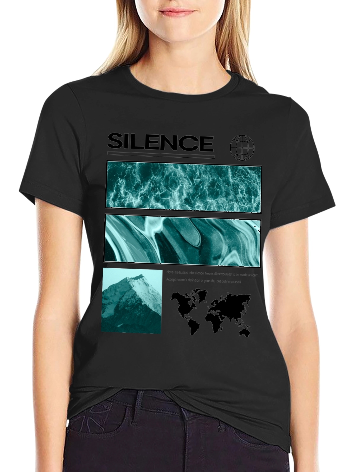 Silence Graphic Print Crew Neck T-Shirt