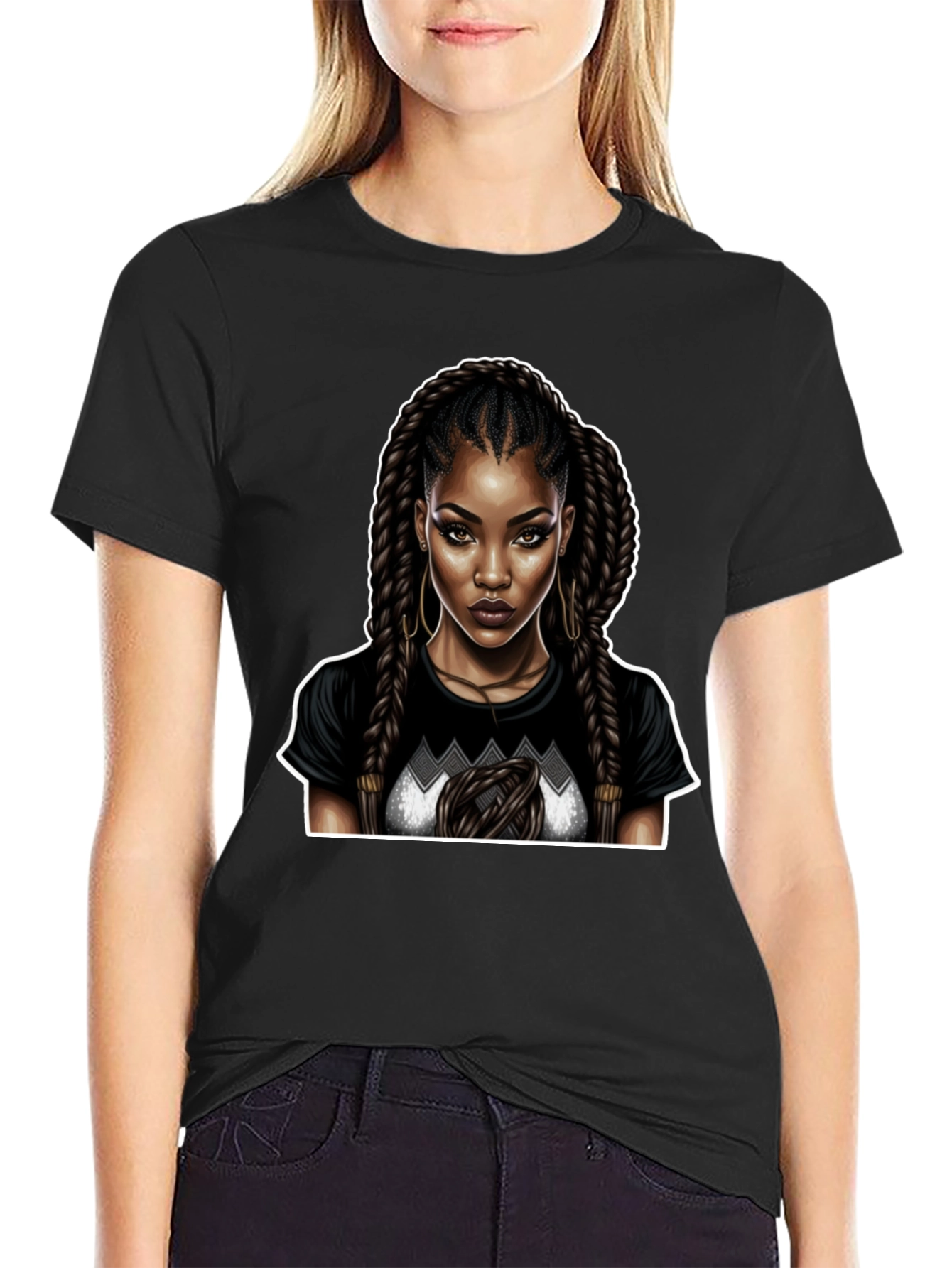 Stylish Black T-Shirt with Woman Graphic