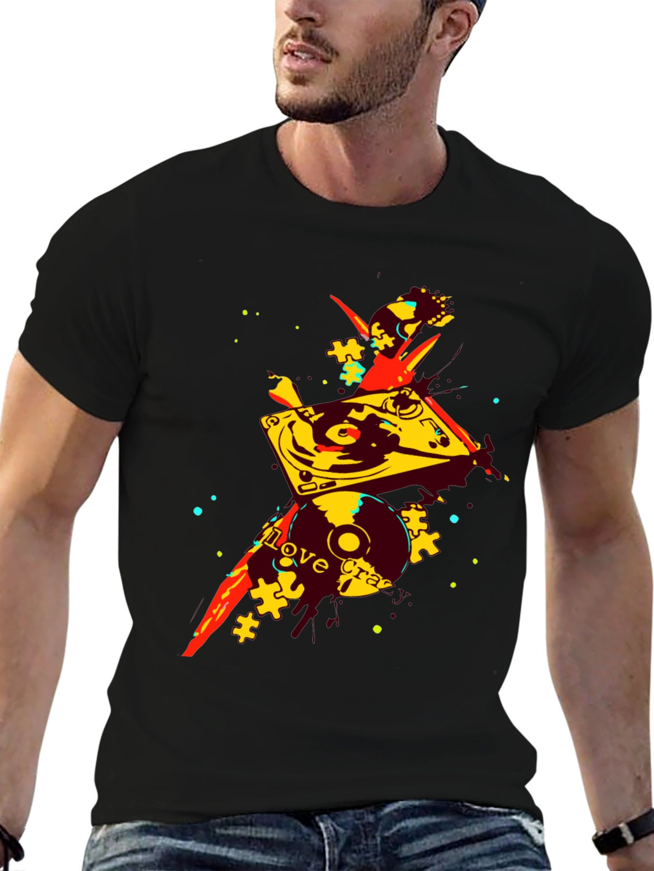 Abstract DJ Turntable Graphic T-Shirt