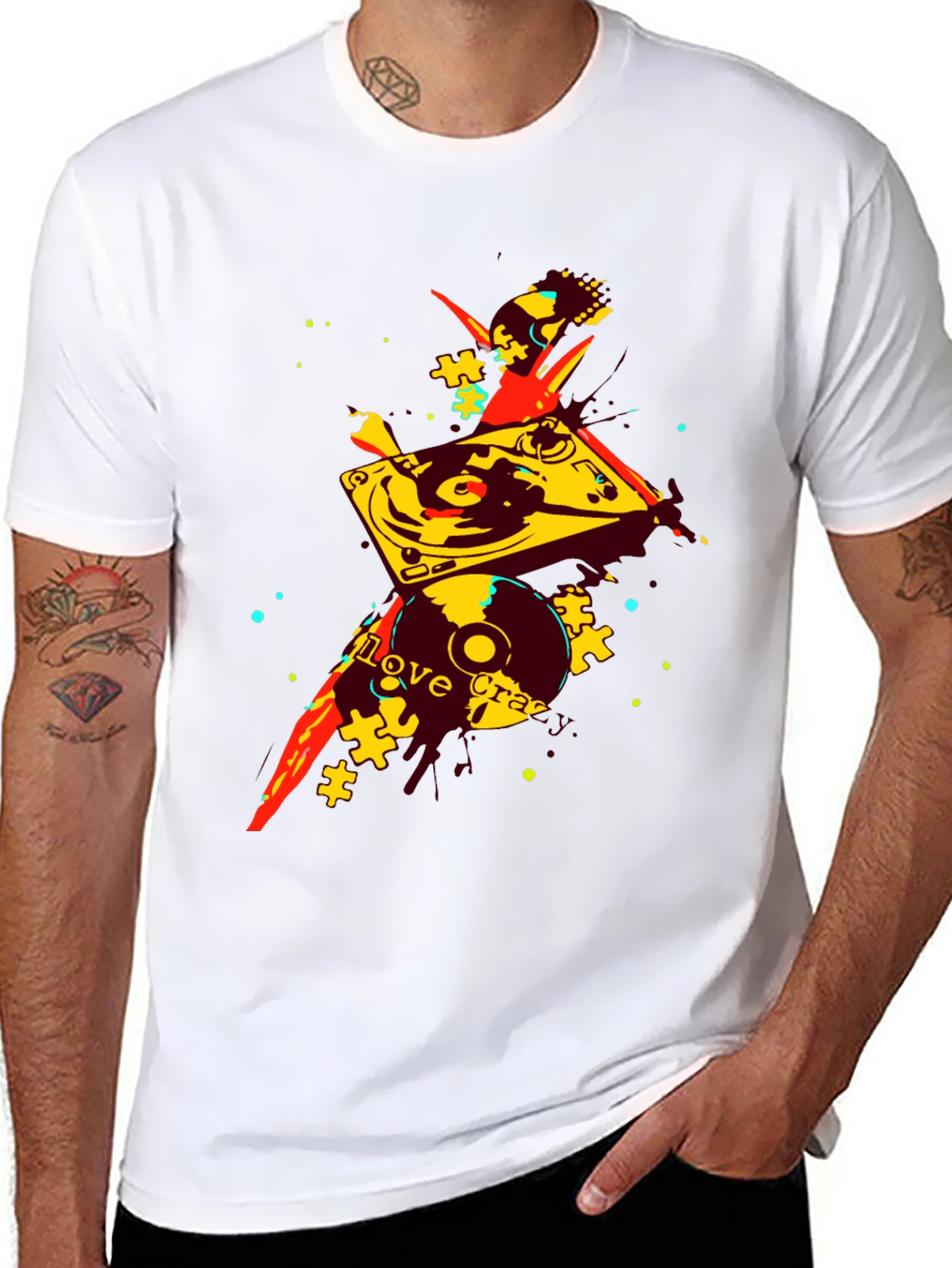 Abstract DJ Turntable Graphic T-Shirt