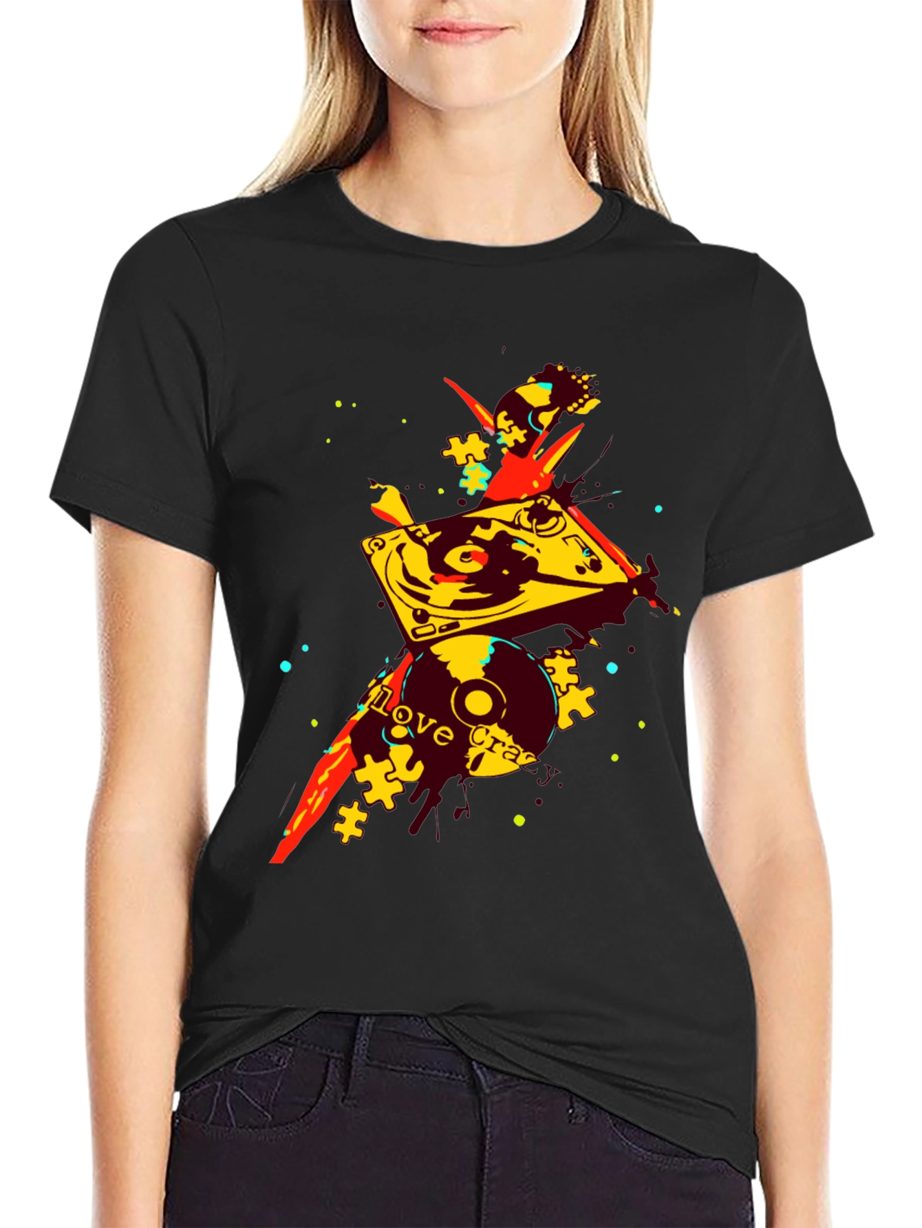 Abstract DJ Turntable Graphic T-Shirt