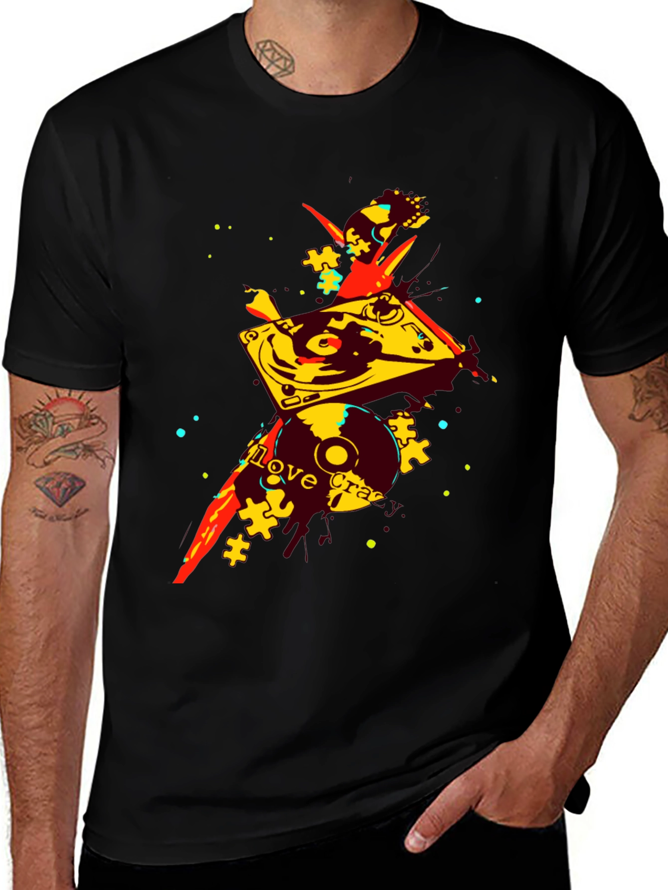 Abstract DJ Turntable Graphic T-Shirt