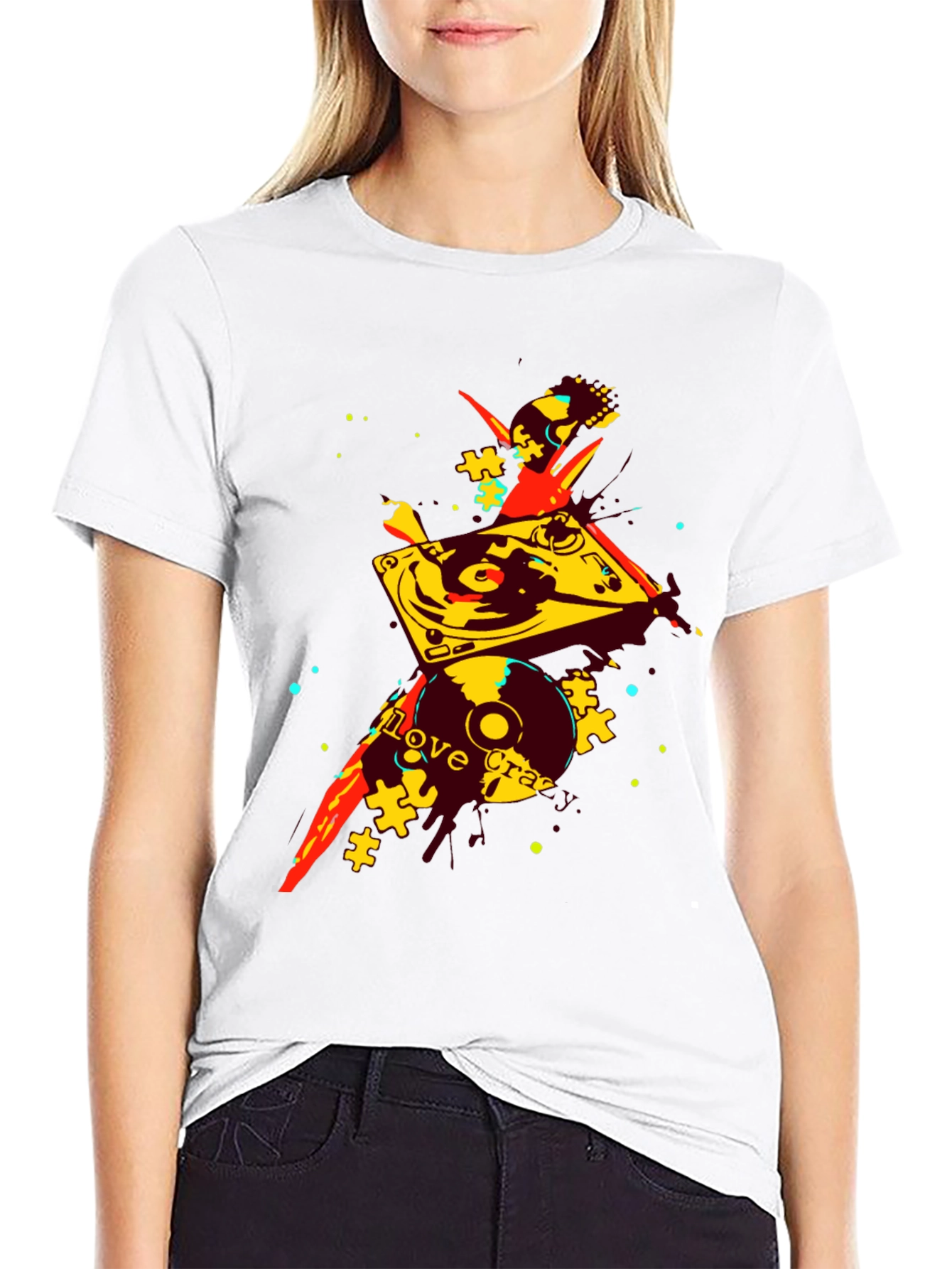 Abstract DJ Turntable Graphic T-Shirt
