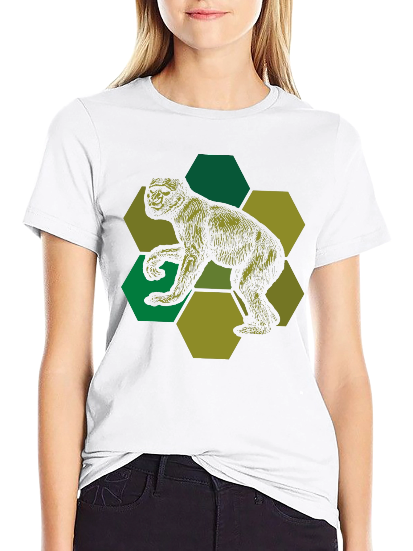 Geometric Gorilla Graphic Print Black T-Shirt
