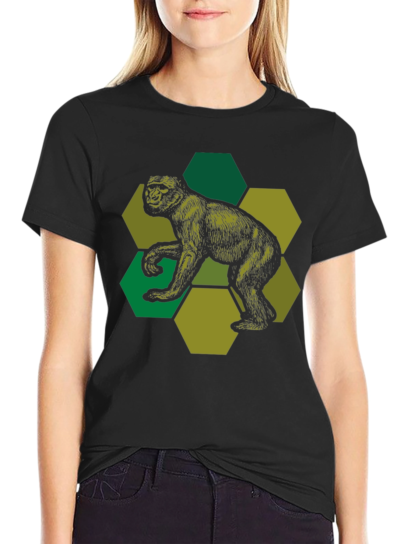 Geometric Gorilla Graphic Print Black T-Shirt
