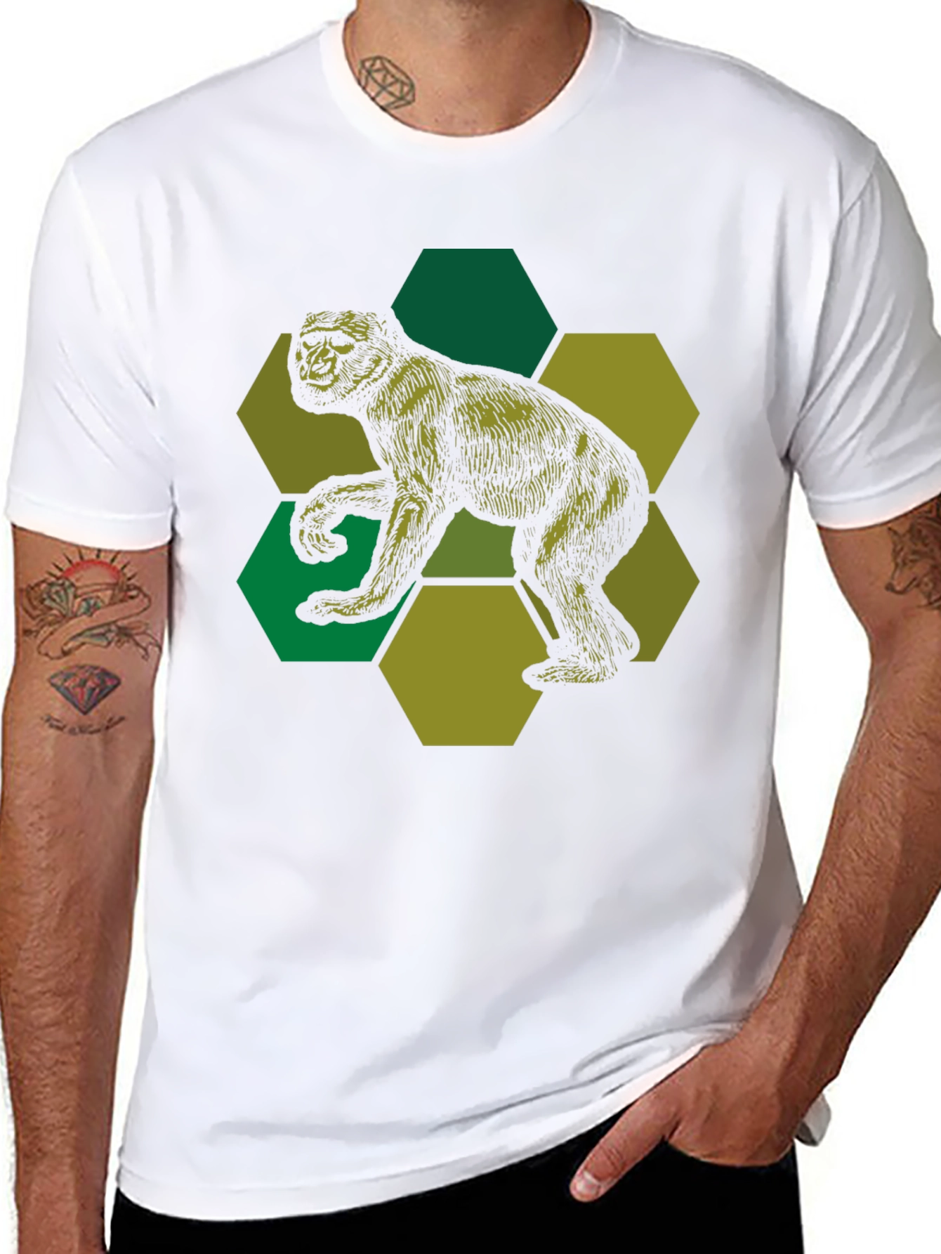 Geometric Gorilla Graphic Print Black T-Shirt
