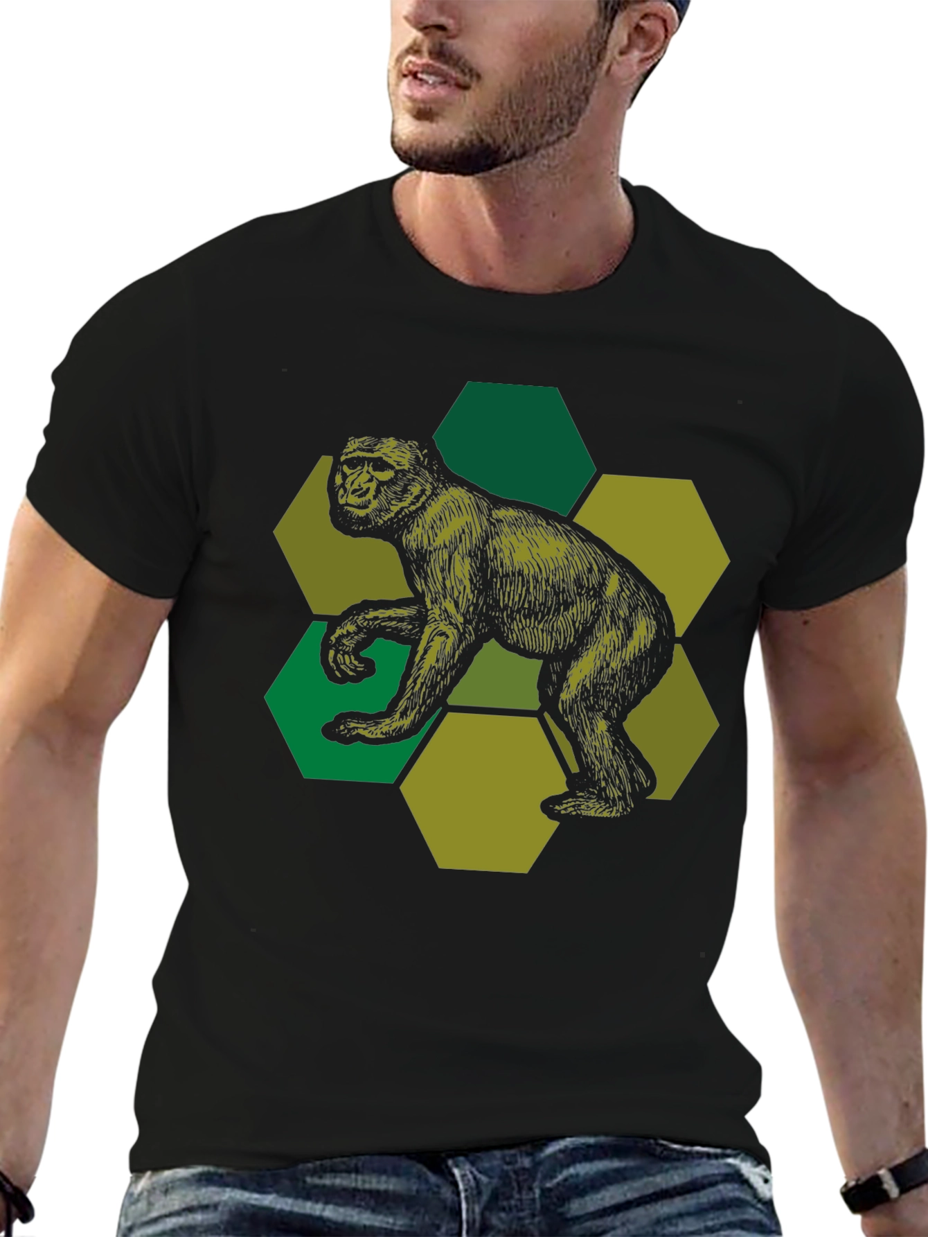 Geometric Gorilla Graphic Print Black T-Shirt