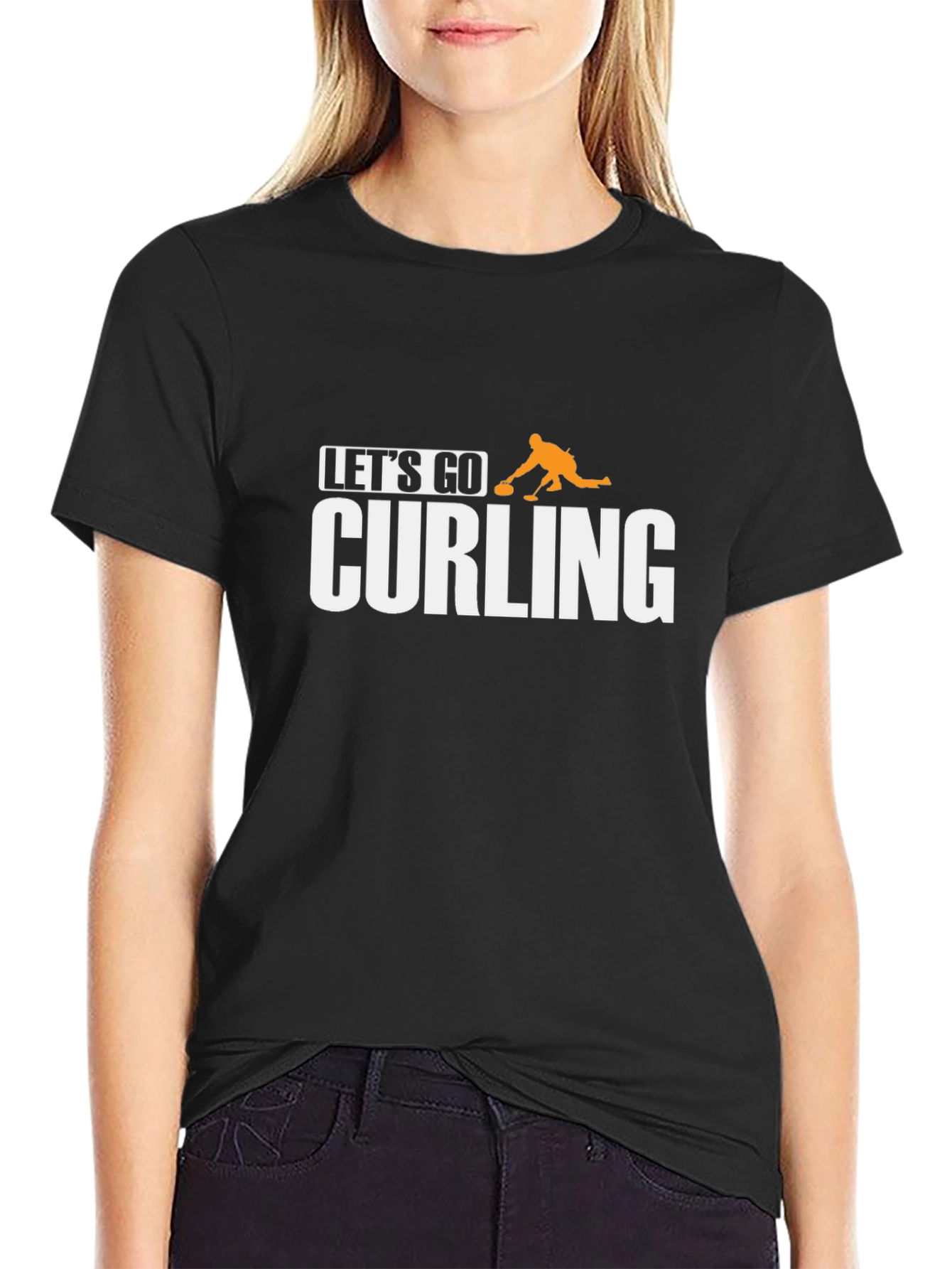 Lets Go Curling T-Shirt - Black Cotton Tee