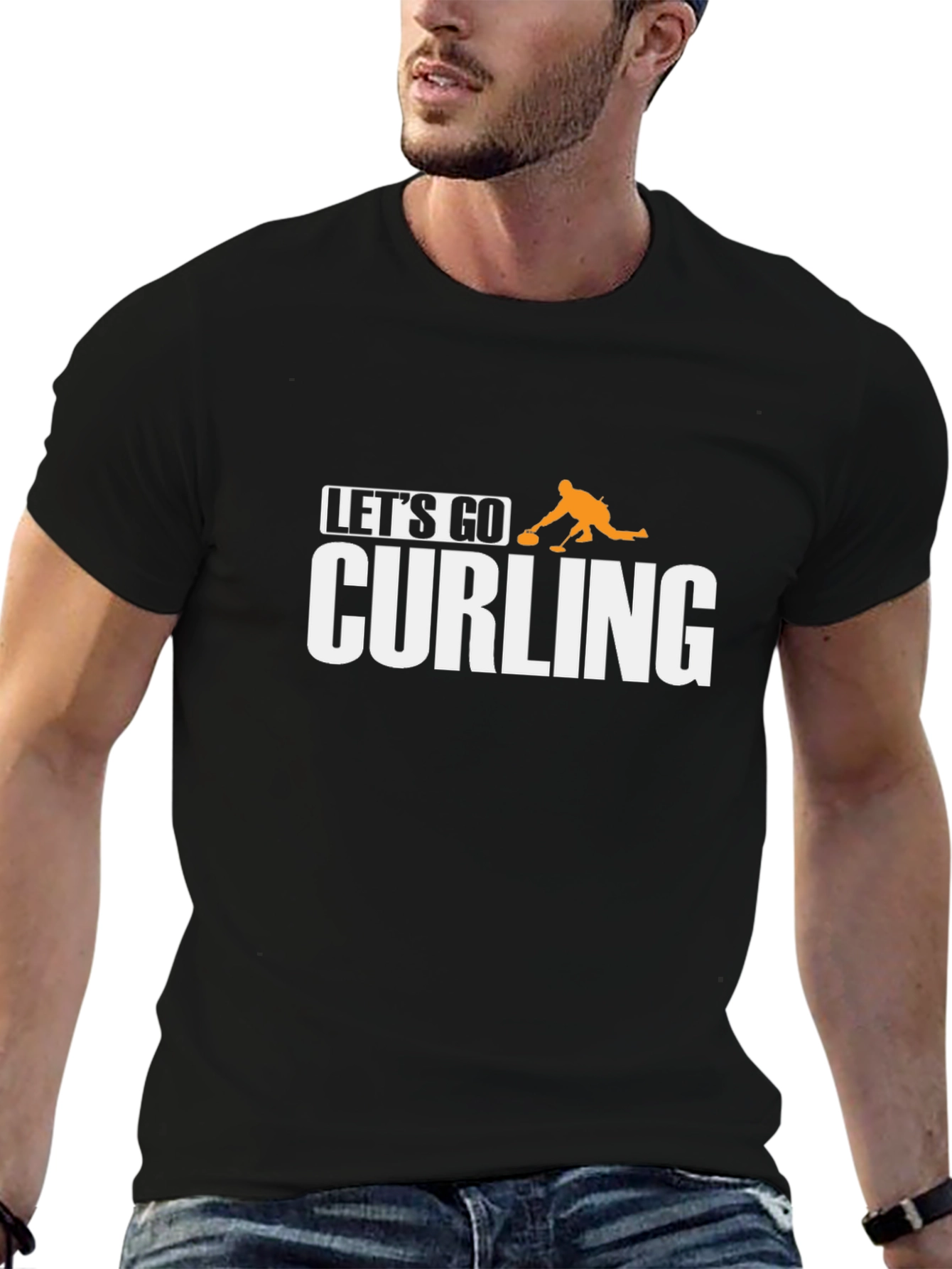 Lets Go Curling T-Shirt - Black Cotton Tee