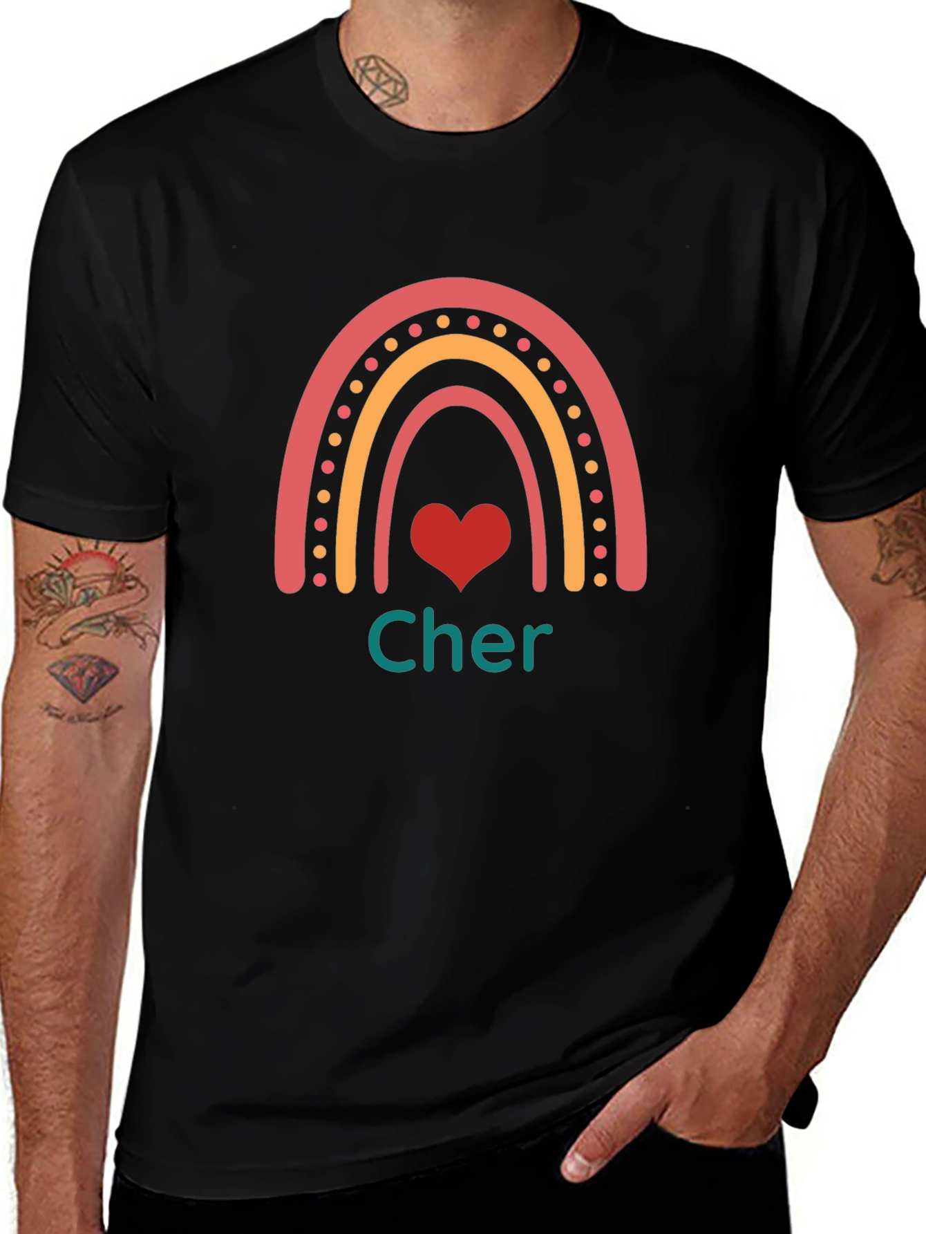 Cher Rainbow Heart Black T-Shirt