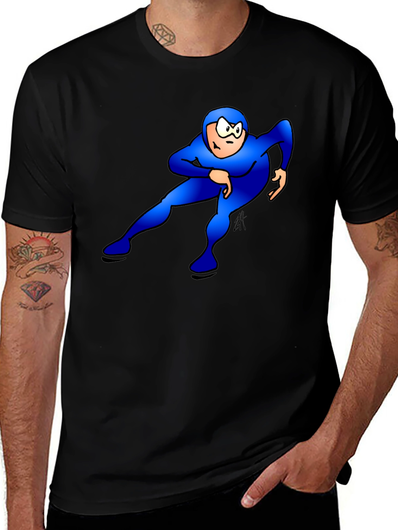 Blue Superhero Black T-Shirt: Stand Out Style