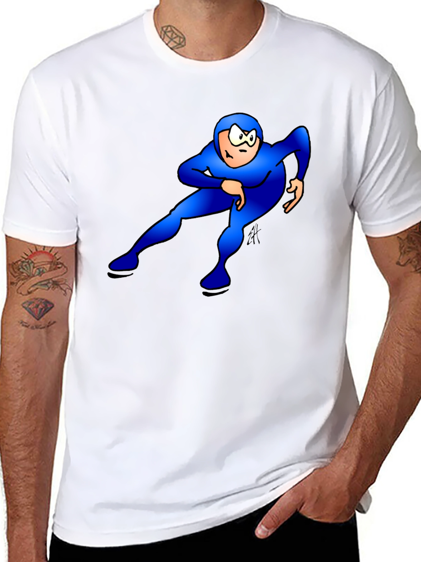 Blue Superhero Black T-Shirt: Stand Out Style