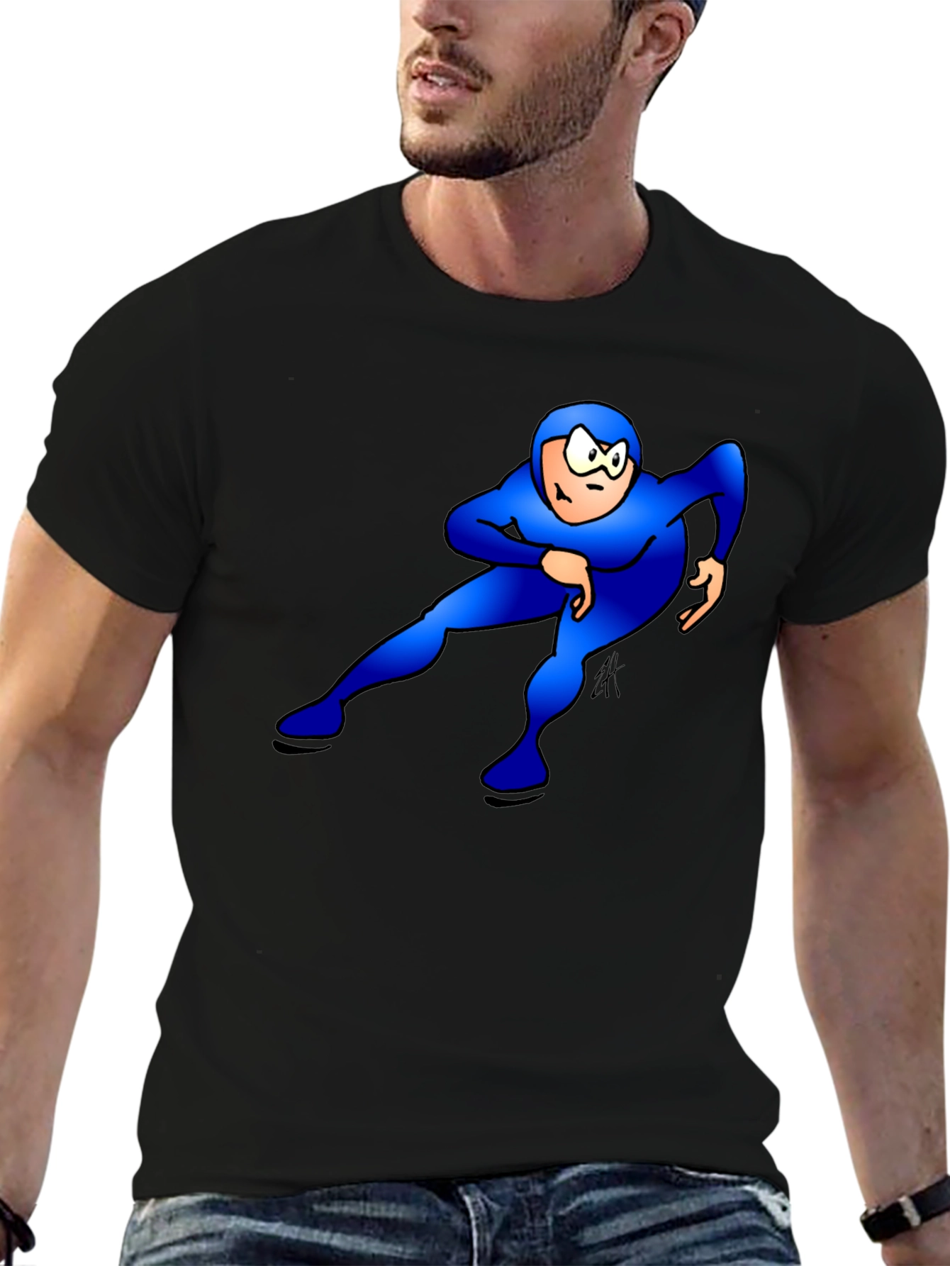 Blue Superhero Black T-Shirt: Stand Out Style
