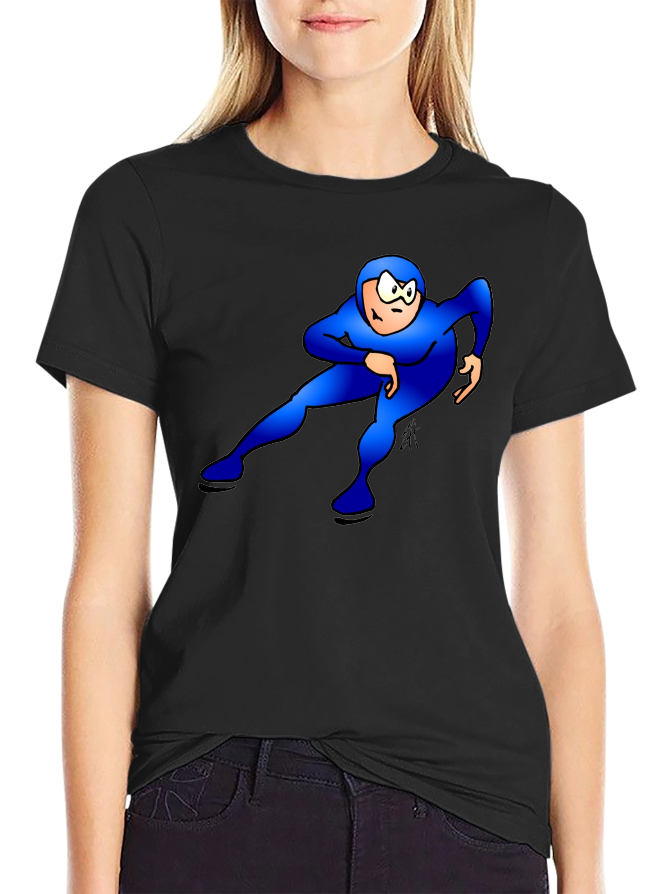 Blue Superhero Black T-Shirt: Stand Out Style