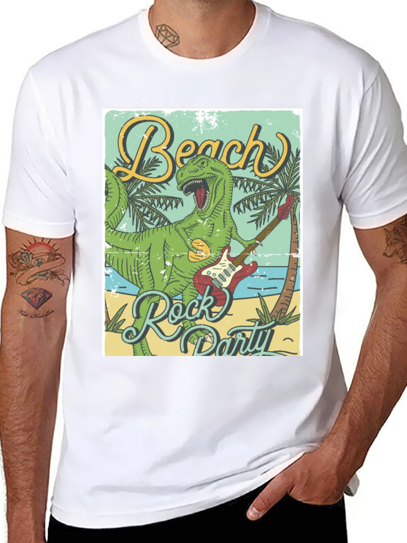 Beach Rock Party Dinosaur Graphic Tee