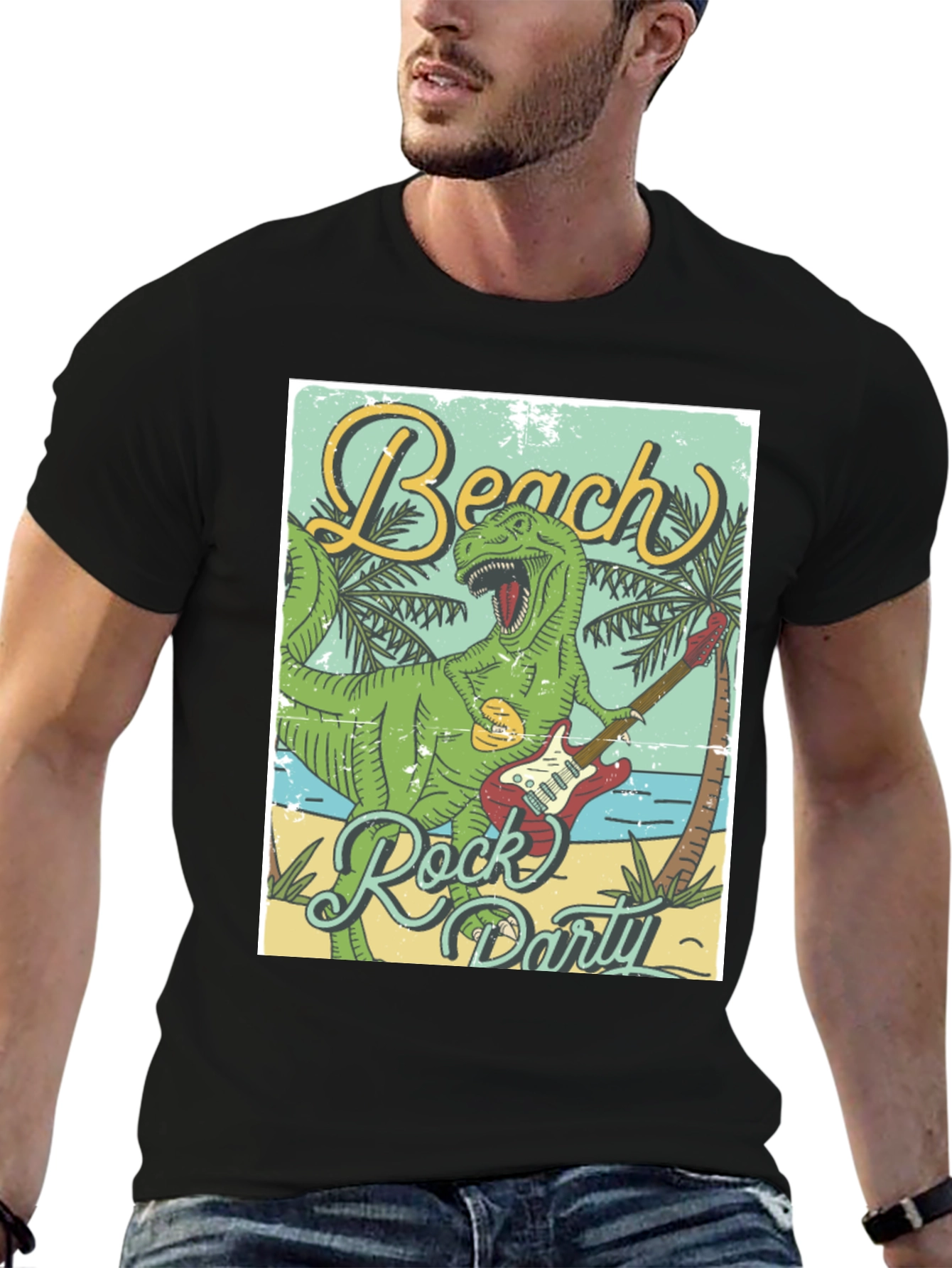 Beach Rock Party Dinosaur Graphic Tee