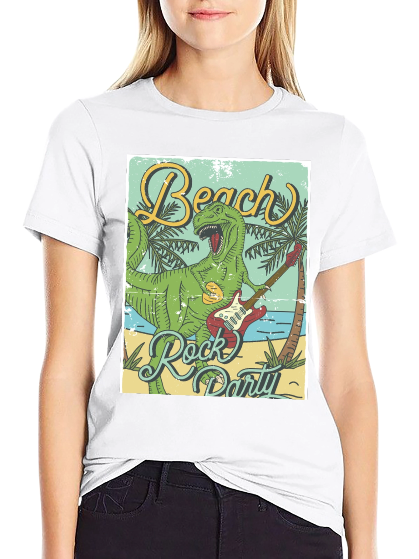 Beach Rock Party Dinosaur Graphic Tee