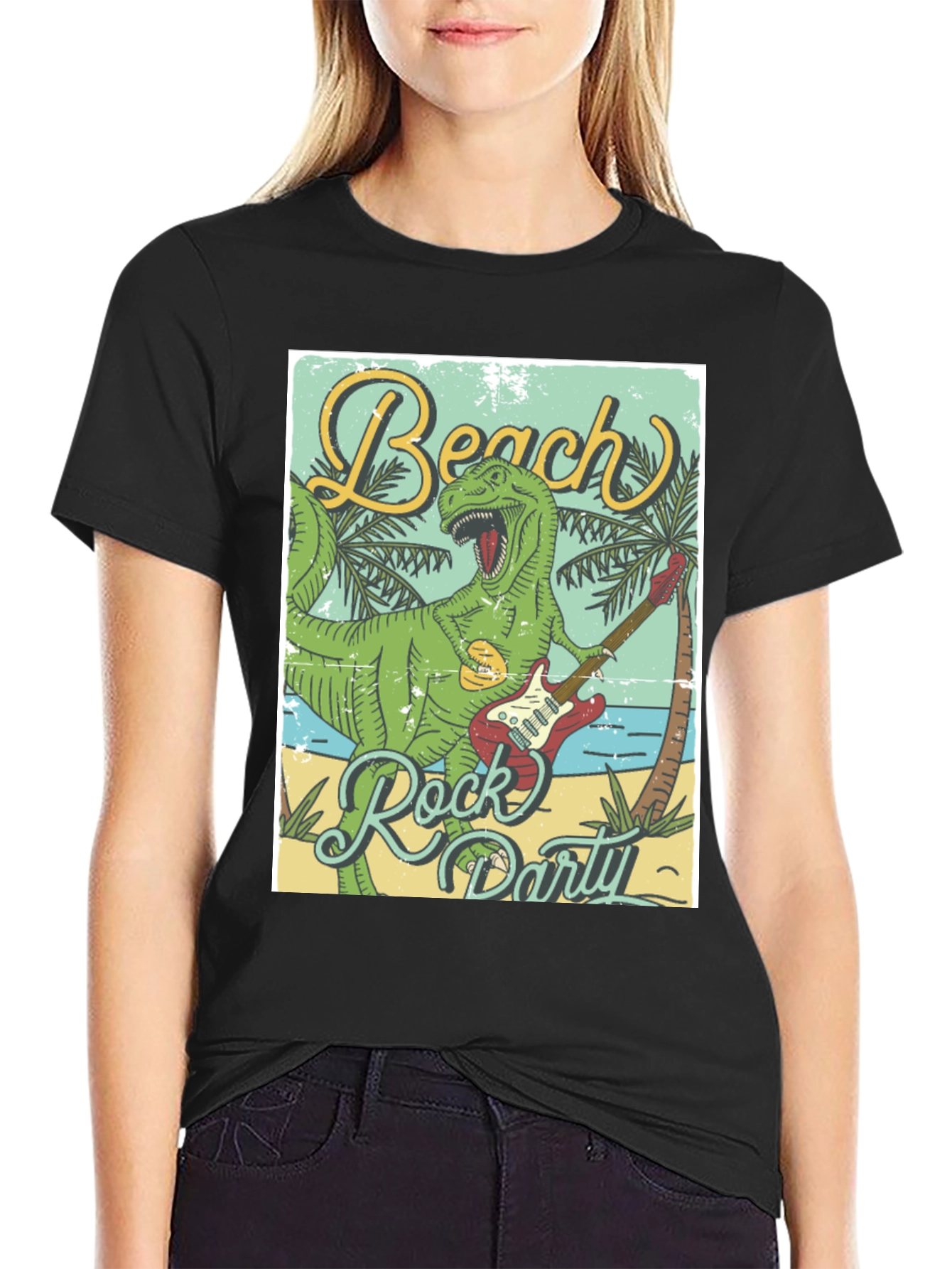 Beach Rock Party Dinosaur Graphic Tee
