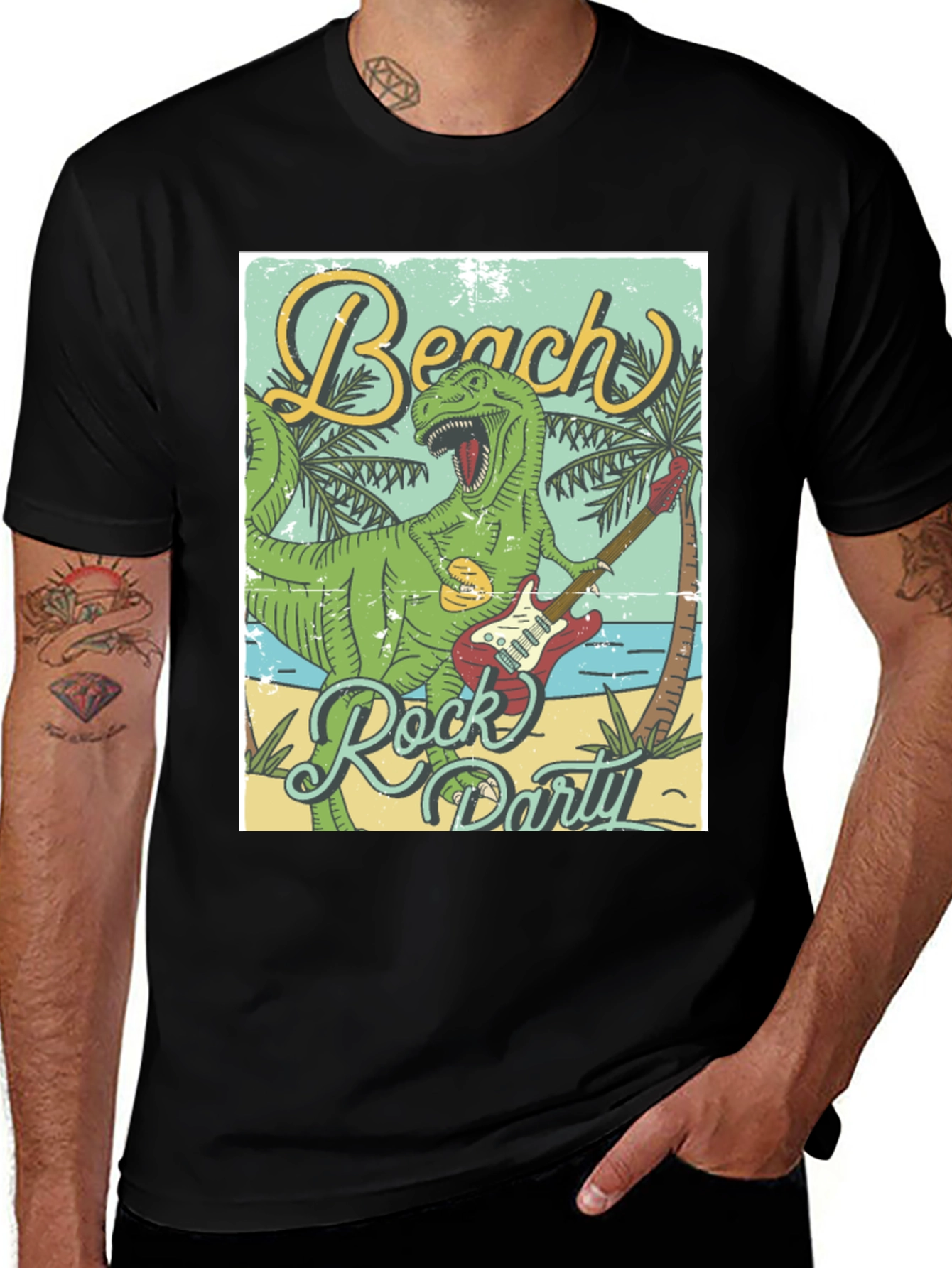 Beach Rock Party Dinosaur Graphic Tee