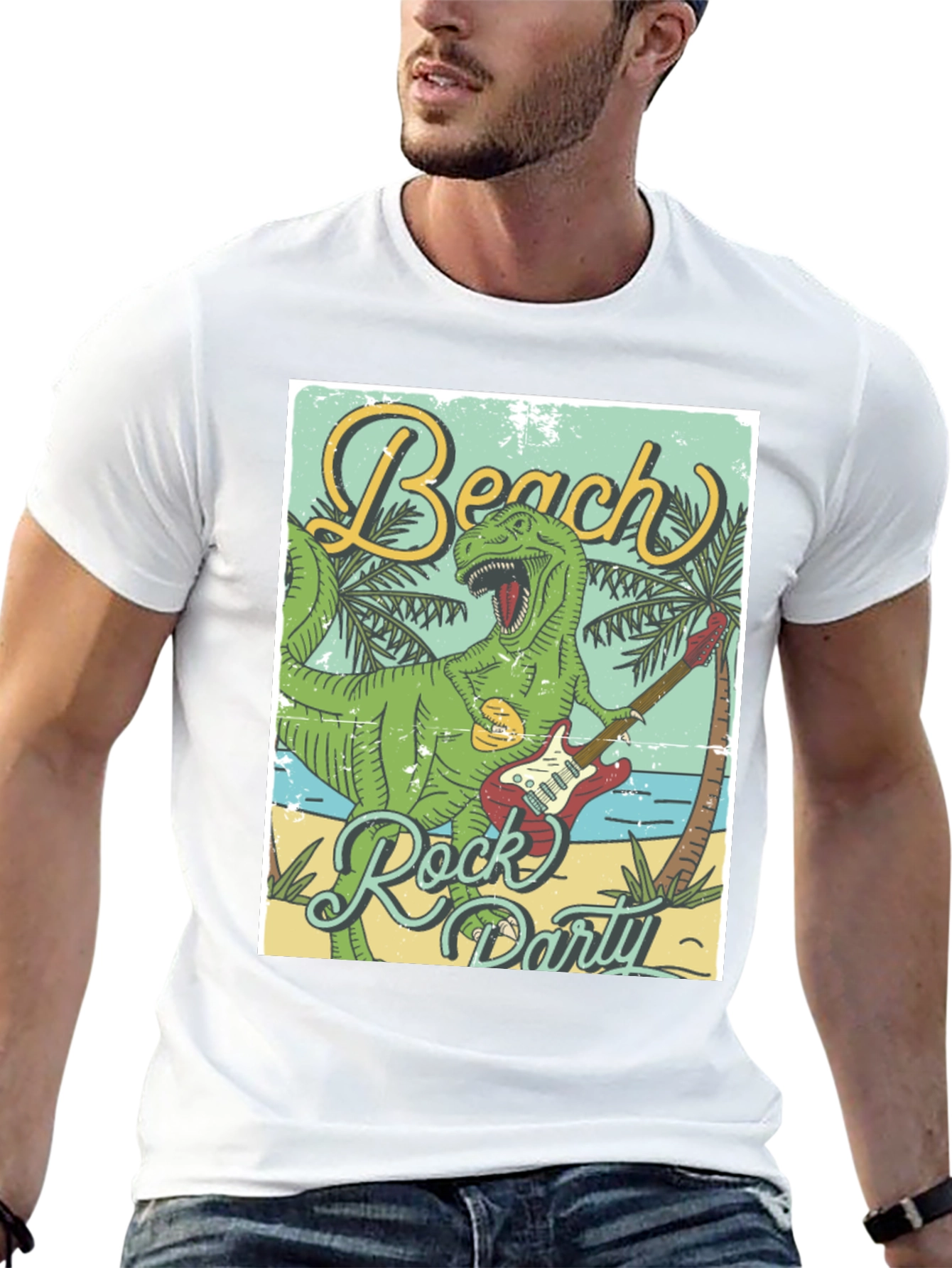 Beach Rock Party Dinosaur Graphic Tee