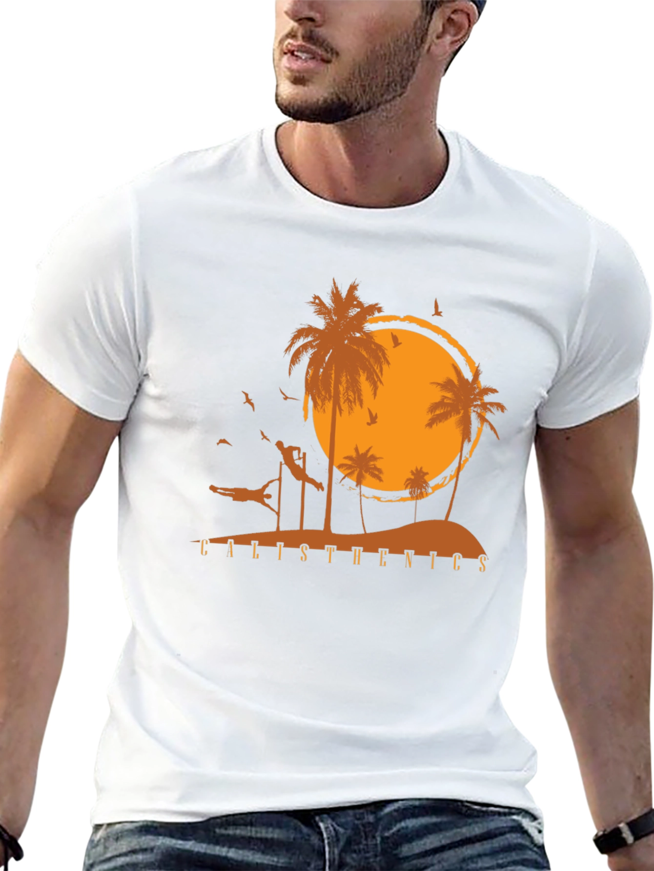 Calisthenics Beach Sunset Graphic T-Shirt