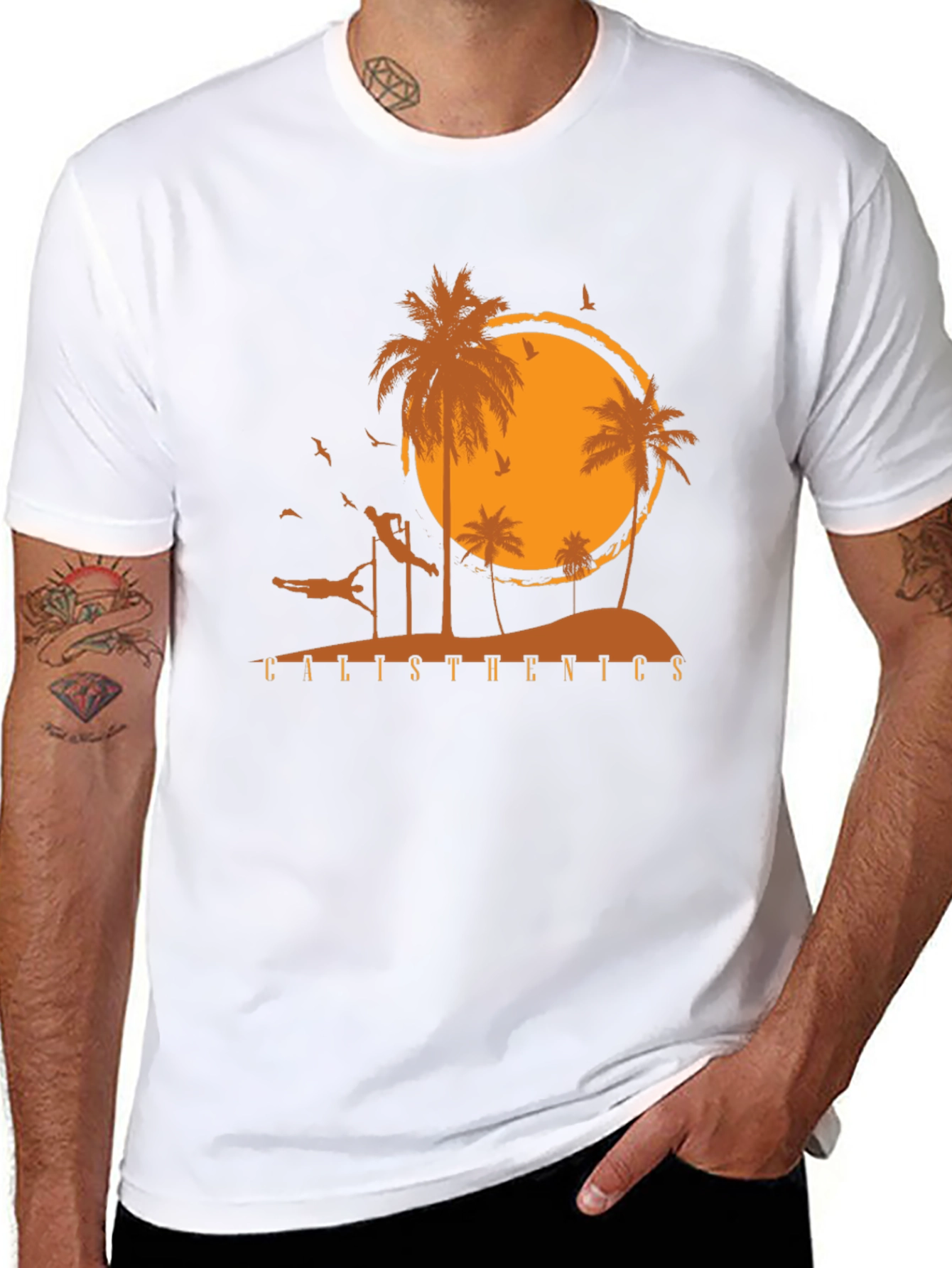 Calisthenics Beach Sunset Graphic T-Shirt