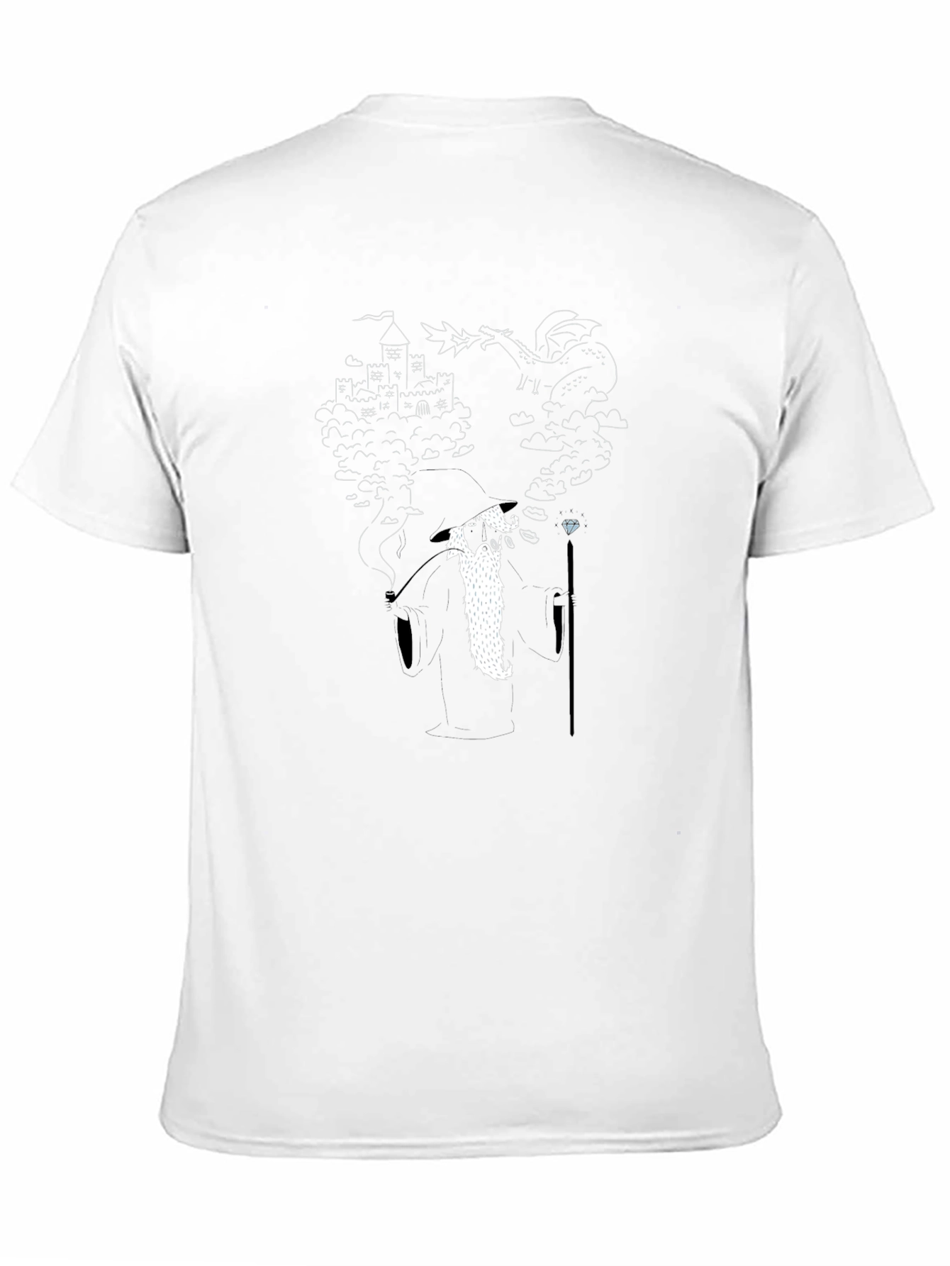 Wizard Dragon Castle Graphic Print Black T-Shirt