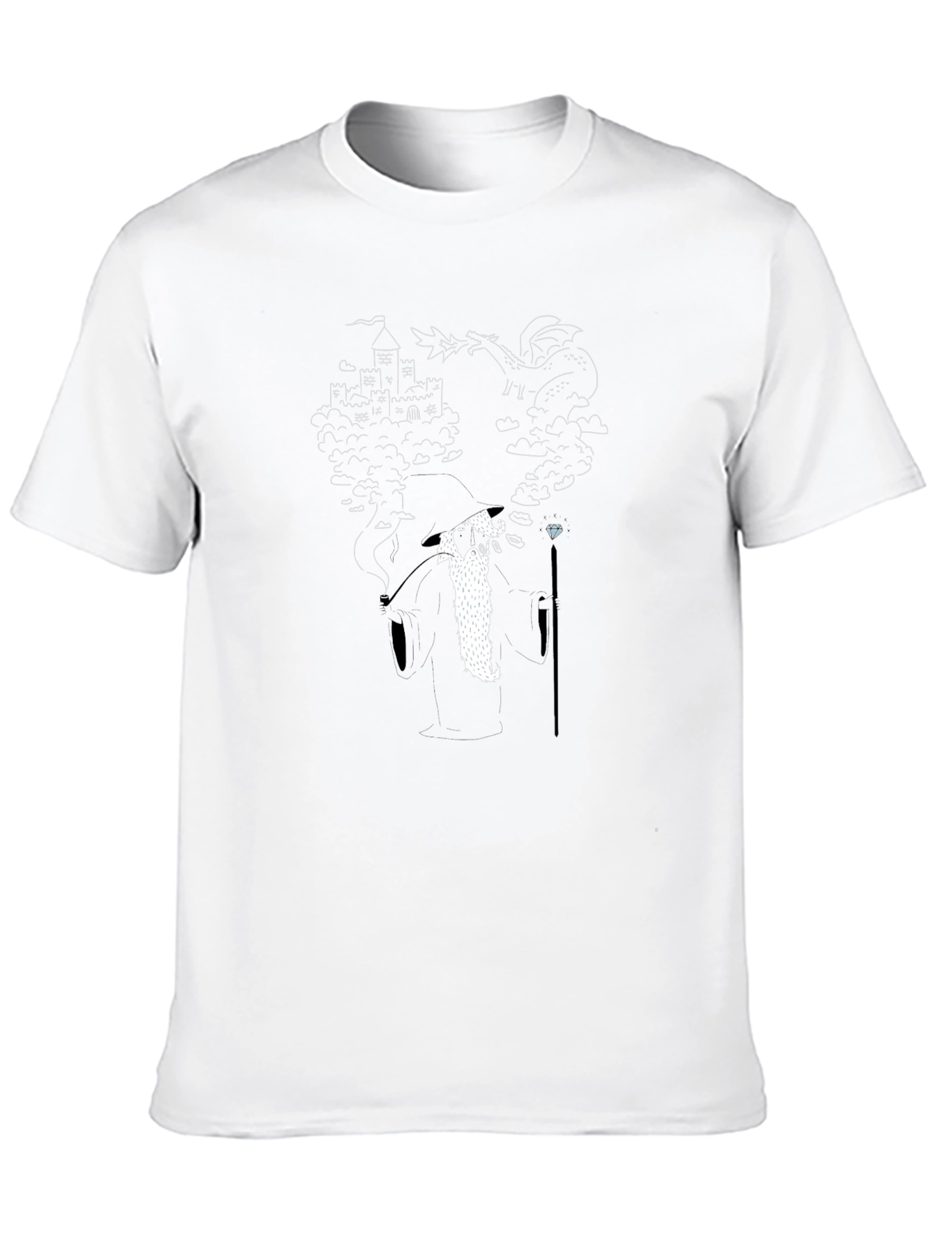 Wizard Dragon Castle Graphic Print Black T-Shirt