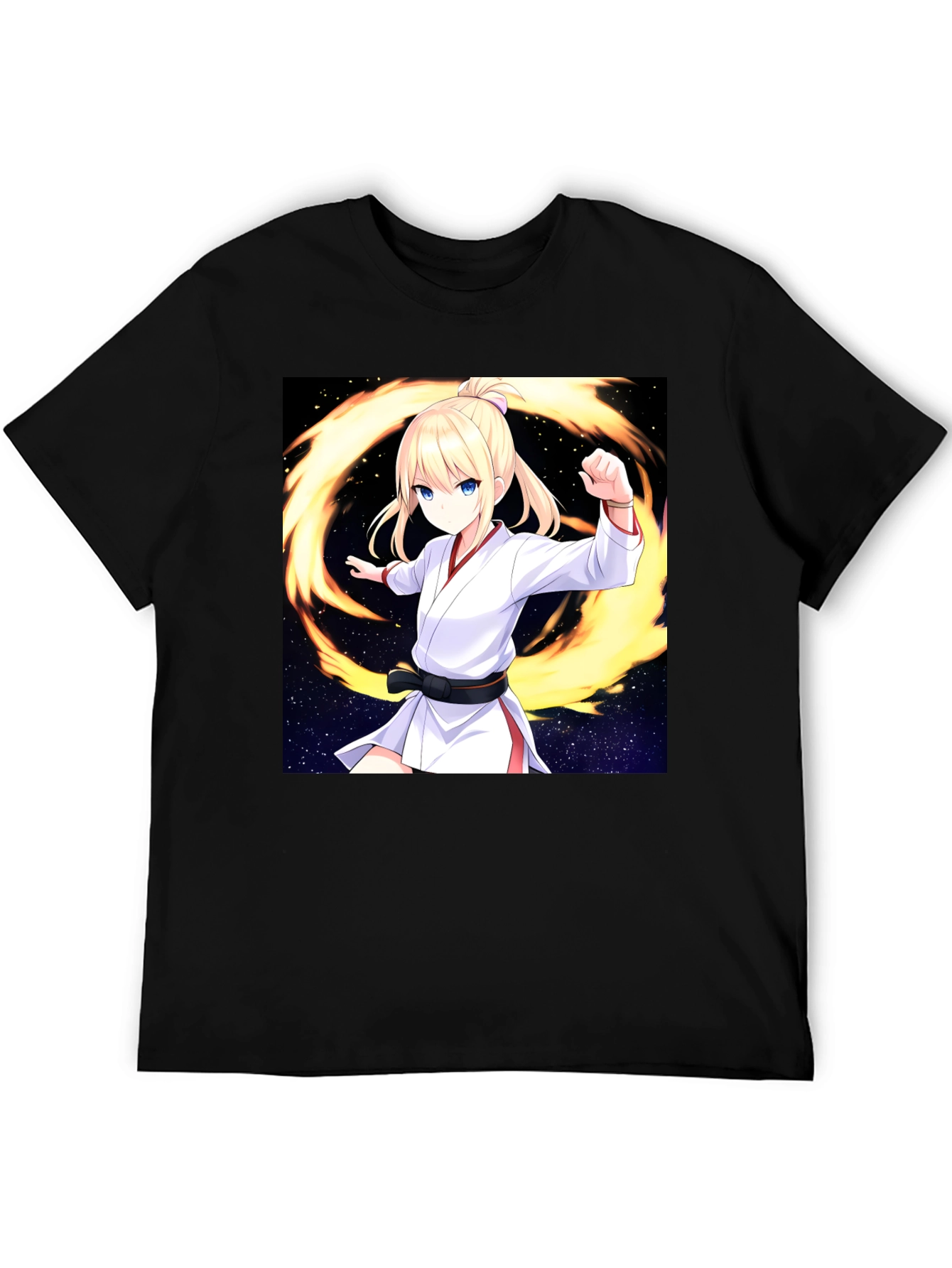 Anime Karate Girl Black T-Shirt