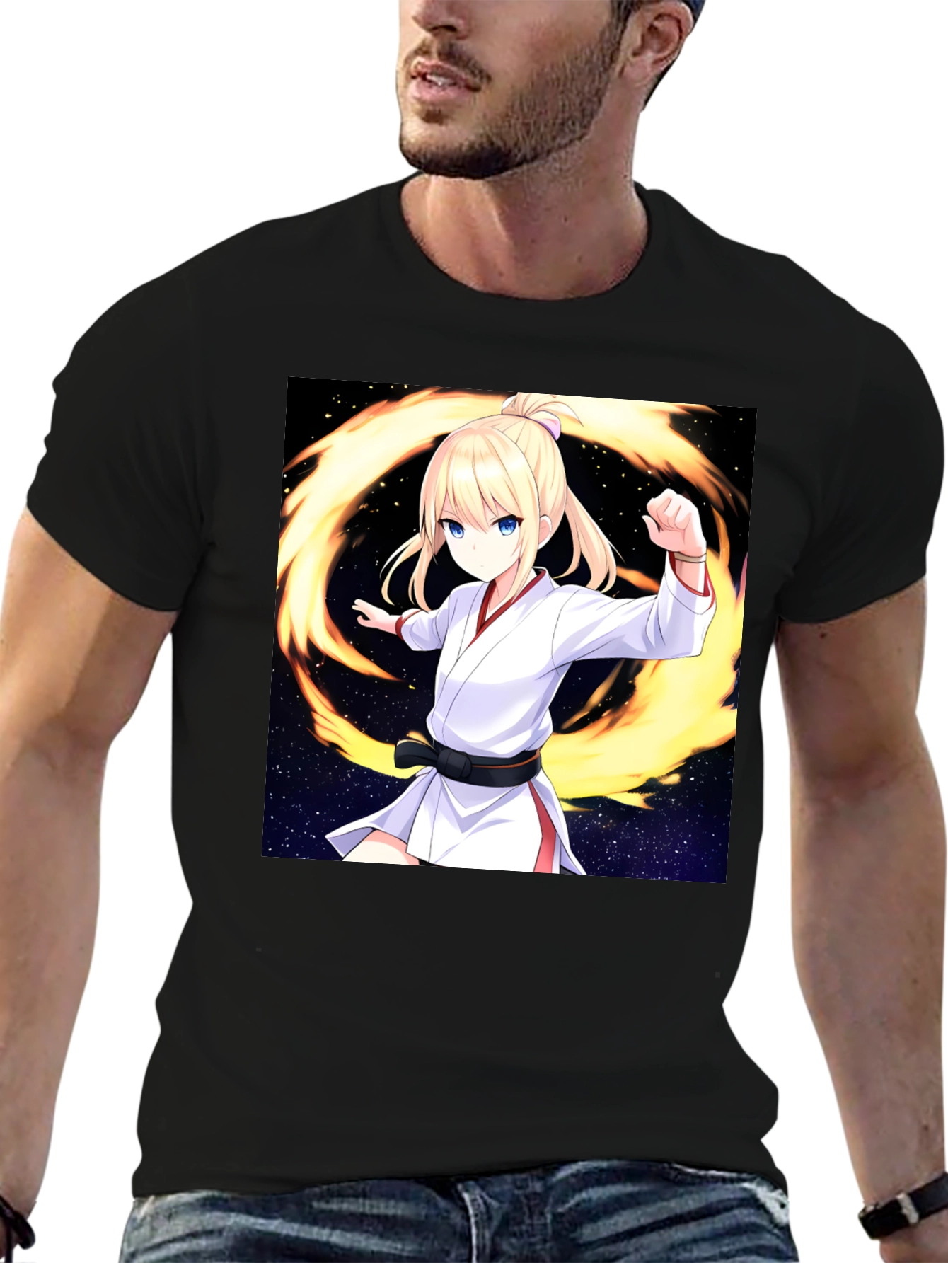 Anime Karate Girl Black T-Shirt
