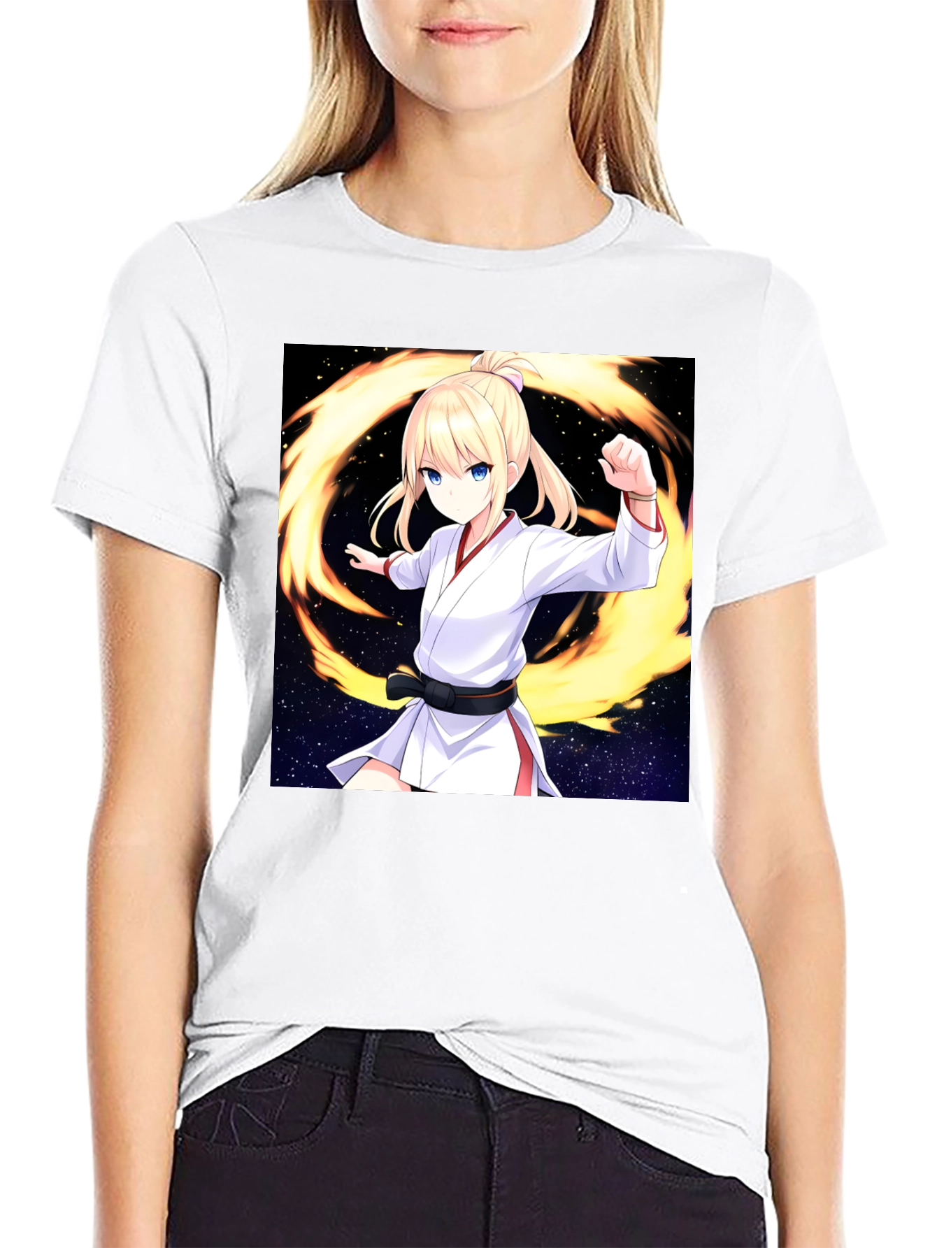 Anime Karate Girl Black T-Shirt