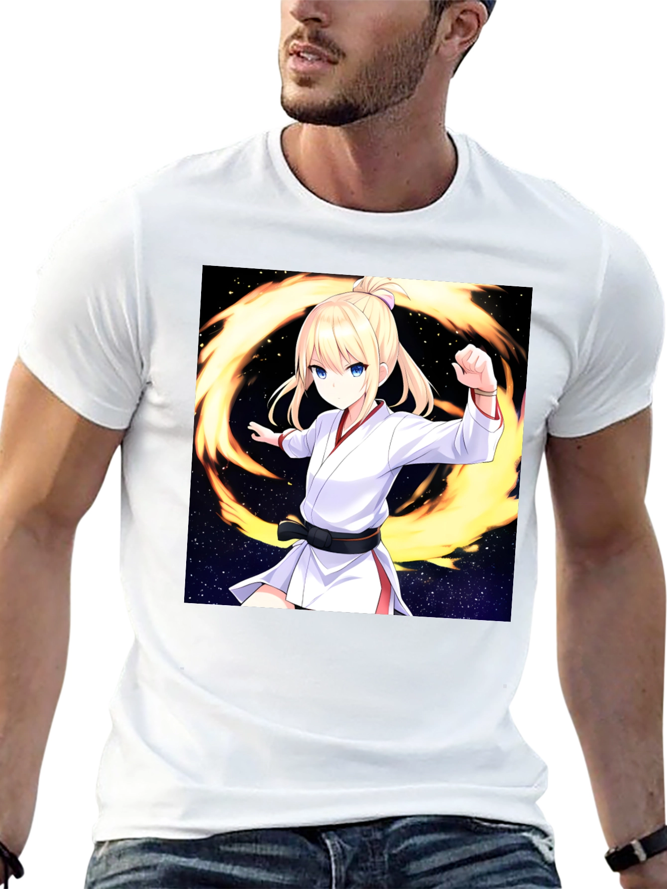Anime Karate Girl Black T-Shirt