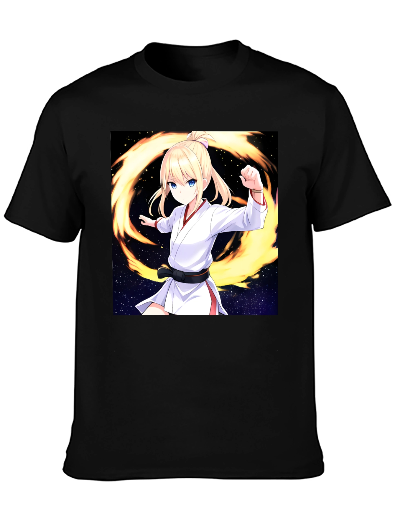 Anime Karate Girl Black T-Shirt