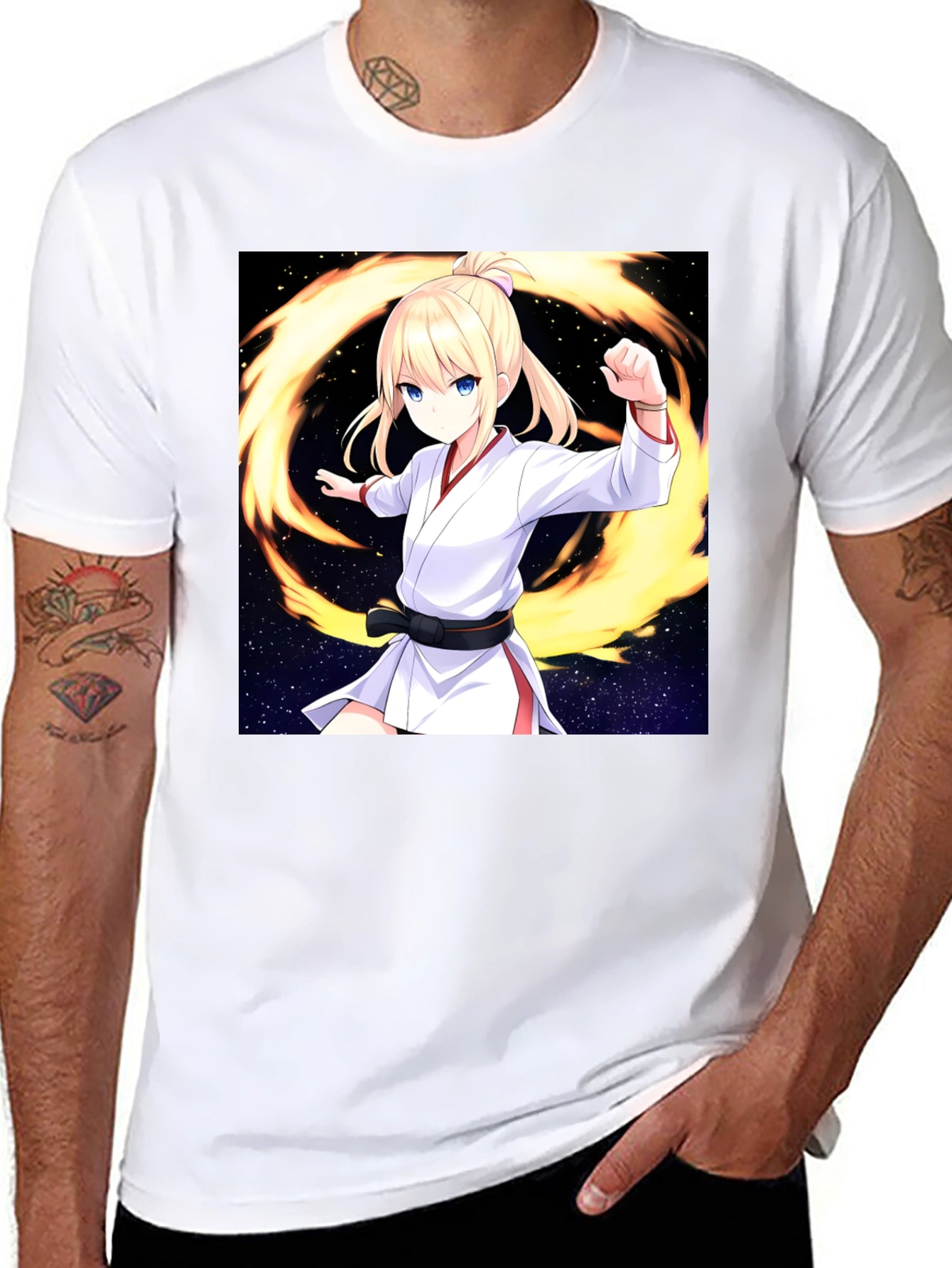 Anime Karate Girl Black T-Shirt