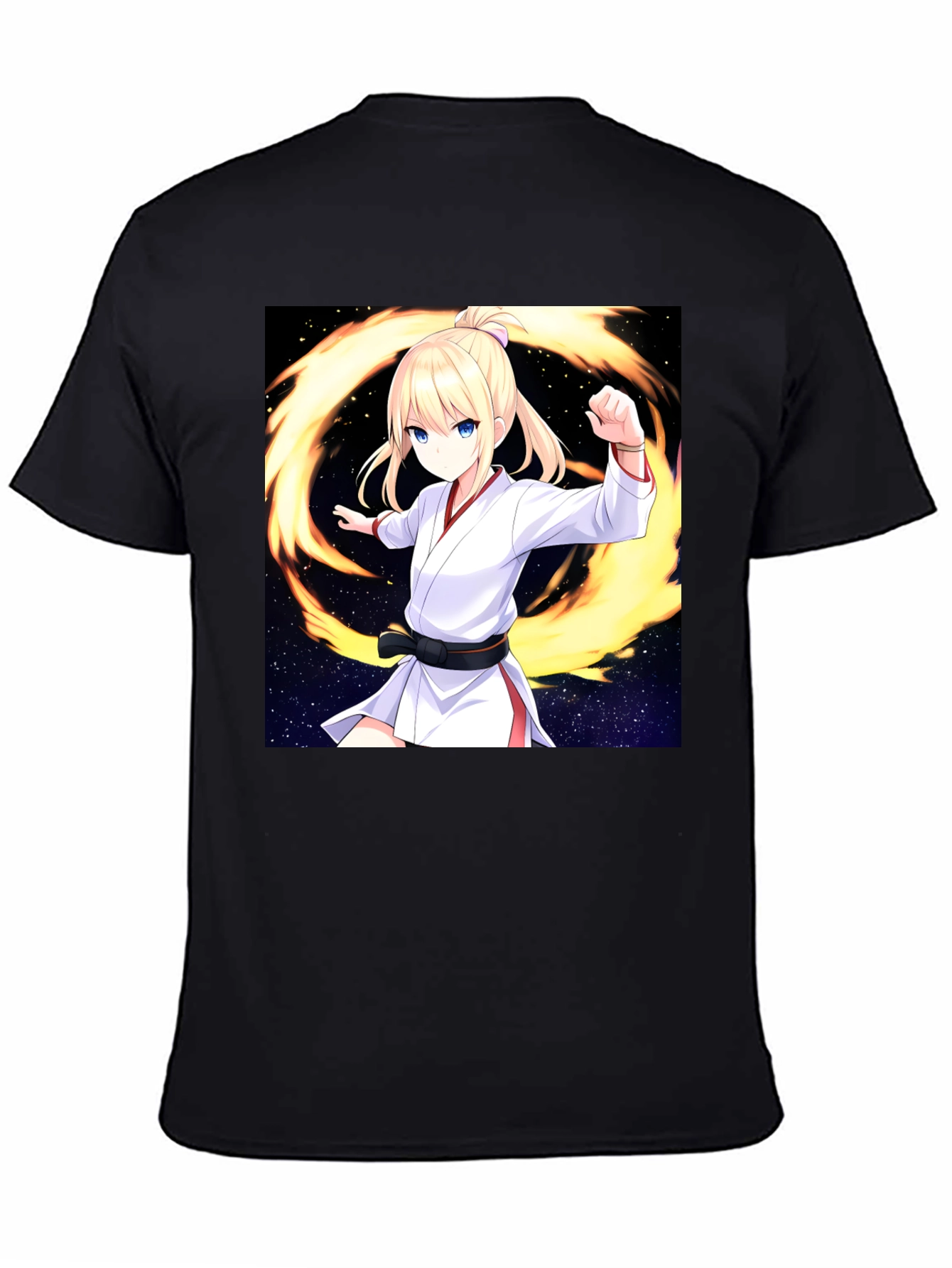 Anime Karate Girl Black T-Shirt