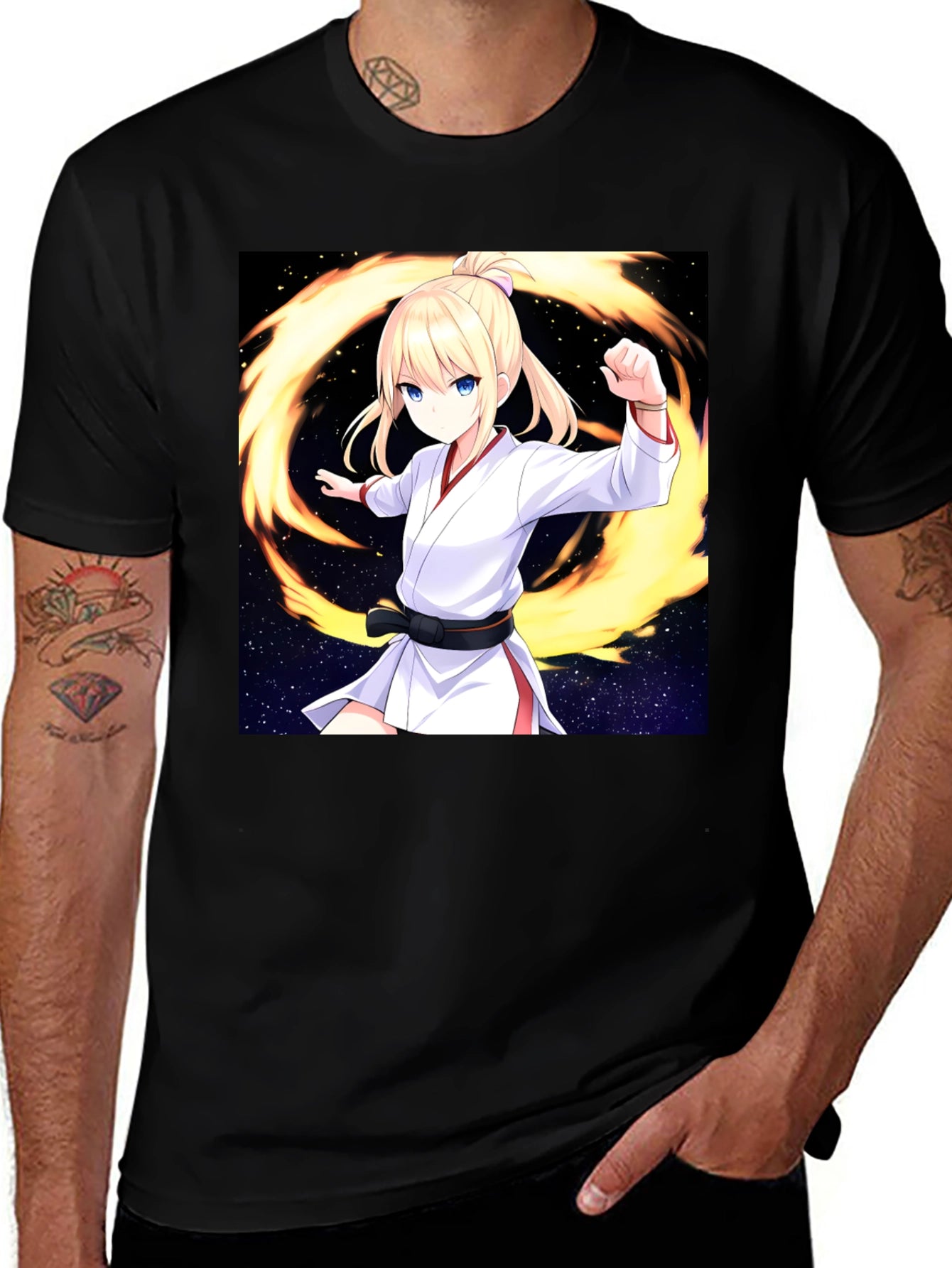 Anime Karate Girl Black T-Shirt