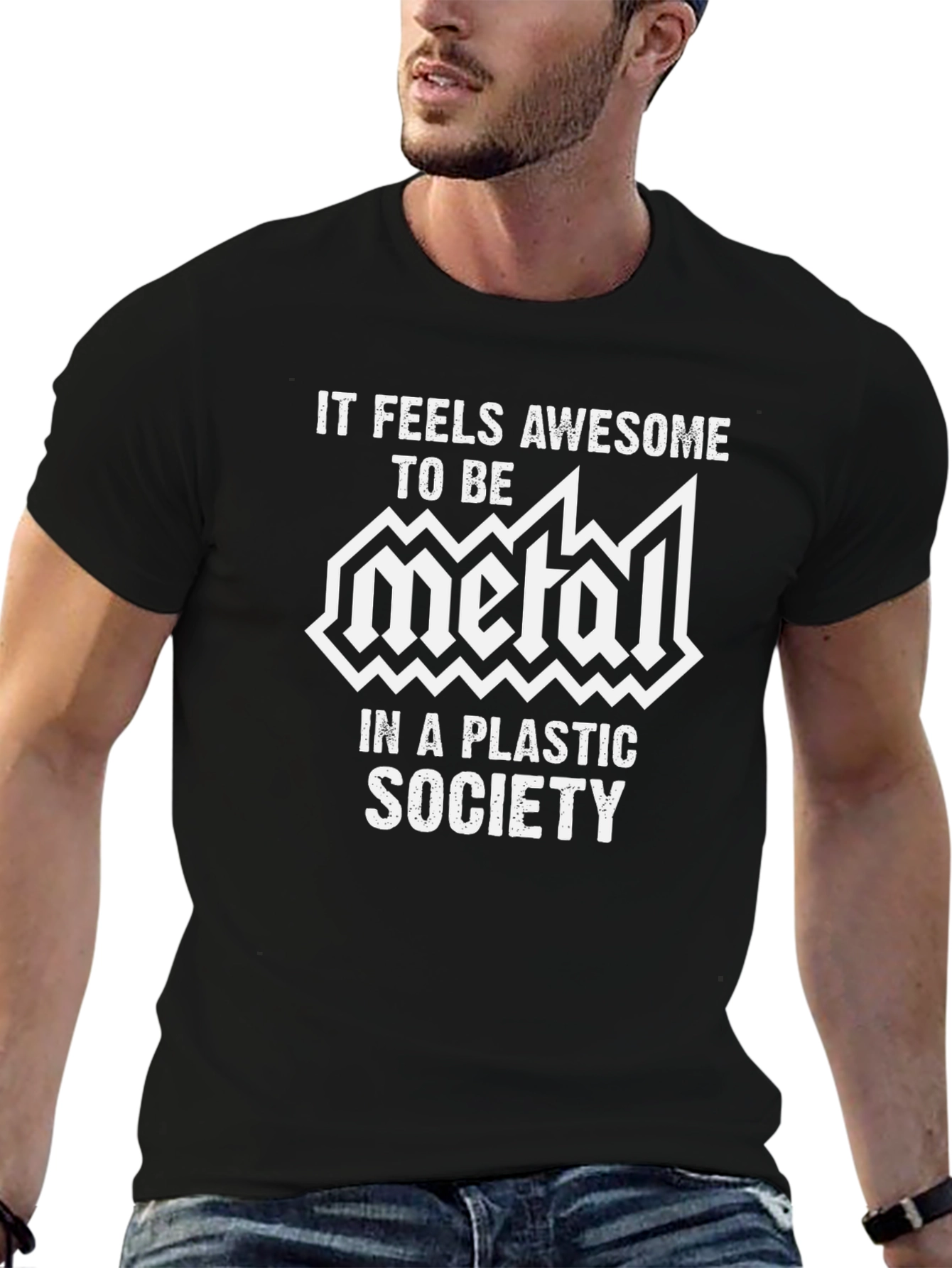 Metal in a Plastic Society Black Graphic T-Shirt