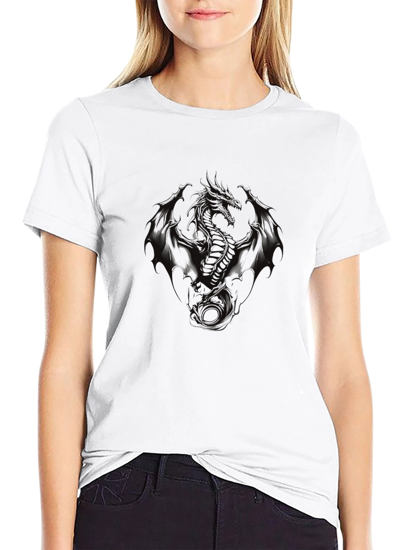 Mens Black Dragon Graphic Tee - Edgy Style