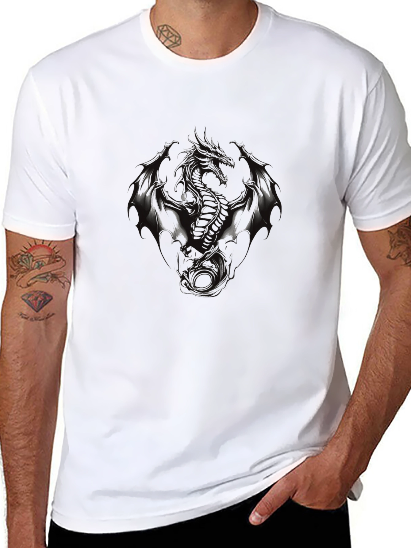 Mens Black Dragon Graphic Tee - Edgy Style