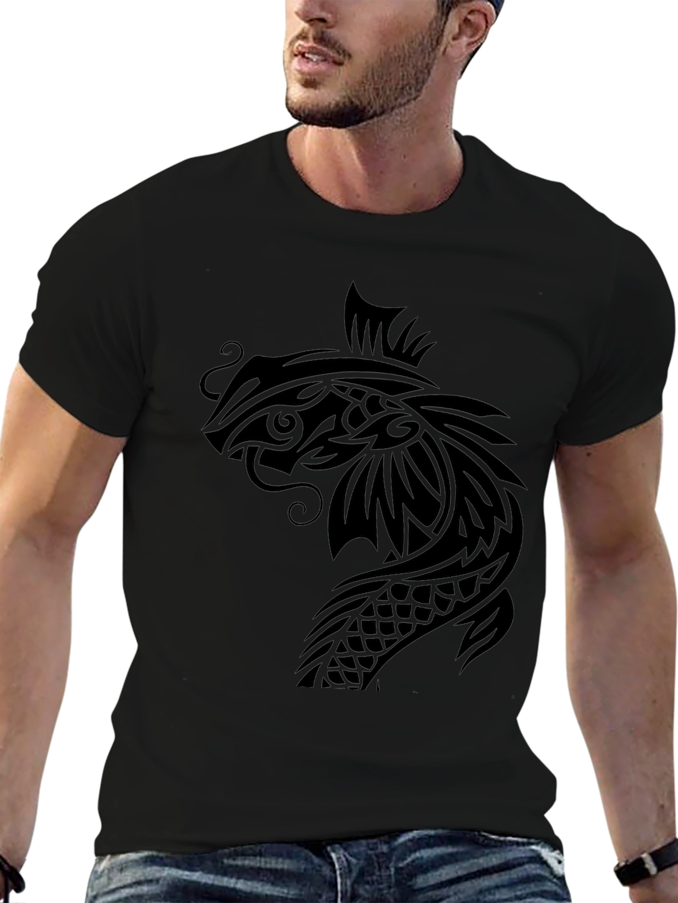 Koi Fish Graphic Tee - Black Cotton T-Shirt