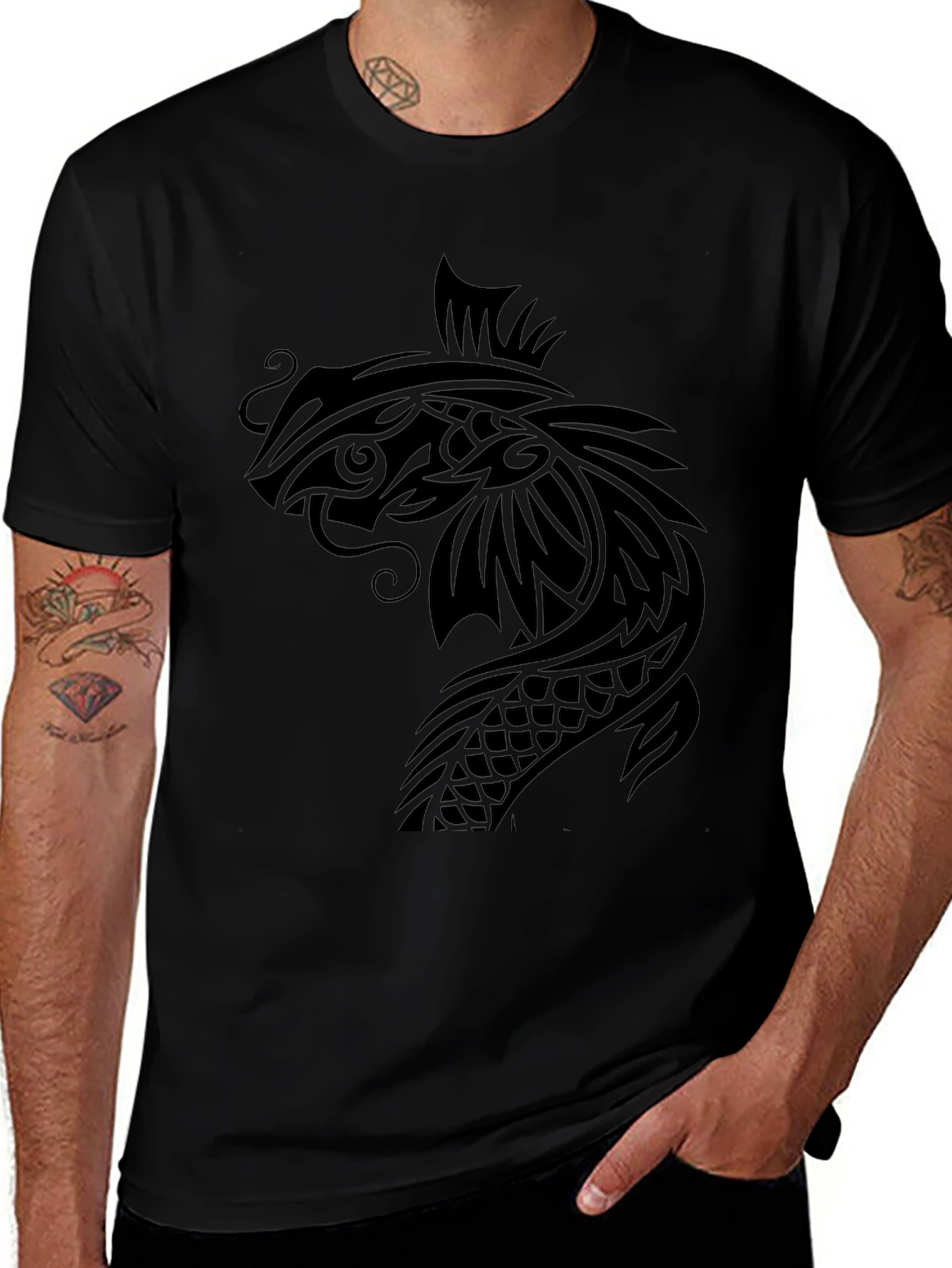 Koi Fish Graphic Tee - Black Cotton T-Shirt